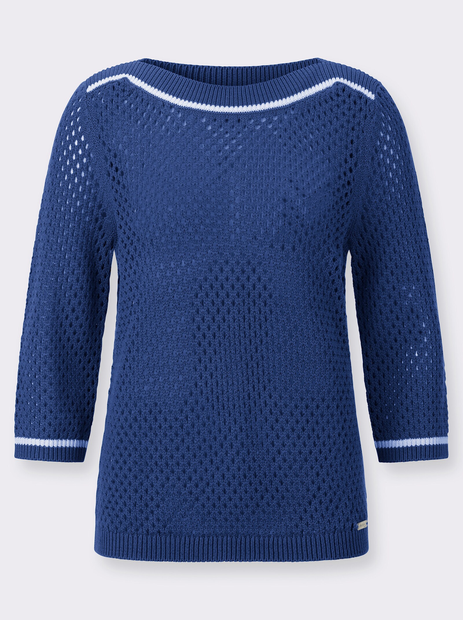 3/4-Arm-Pullover mit Ajourstrickmuster - royalblau