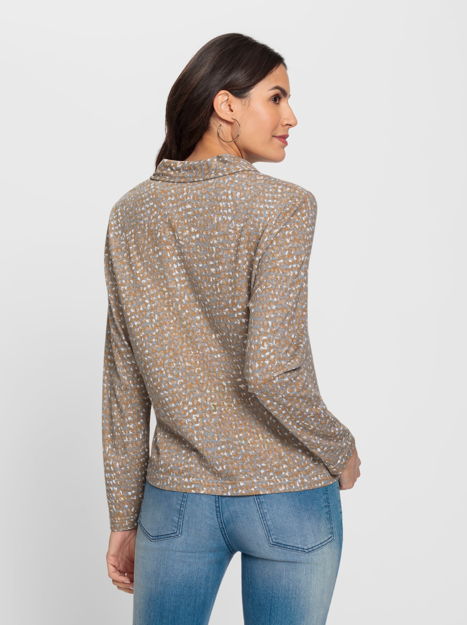 Poloshirt met knoopsluiting - camel/steengrijs bedrukt