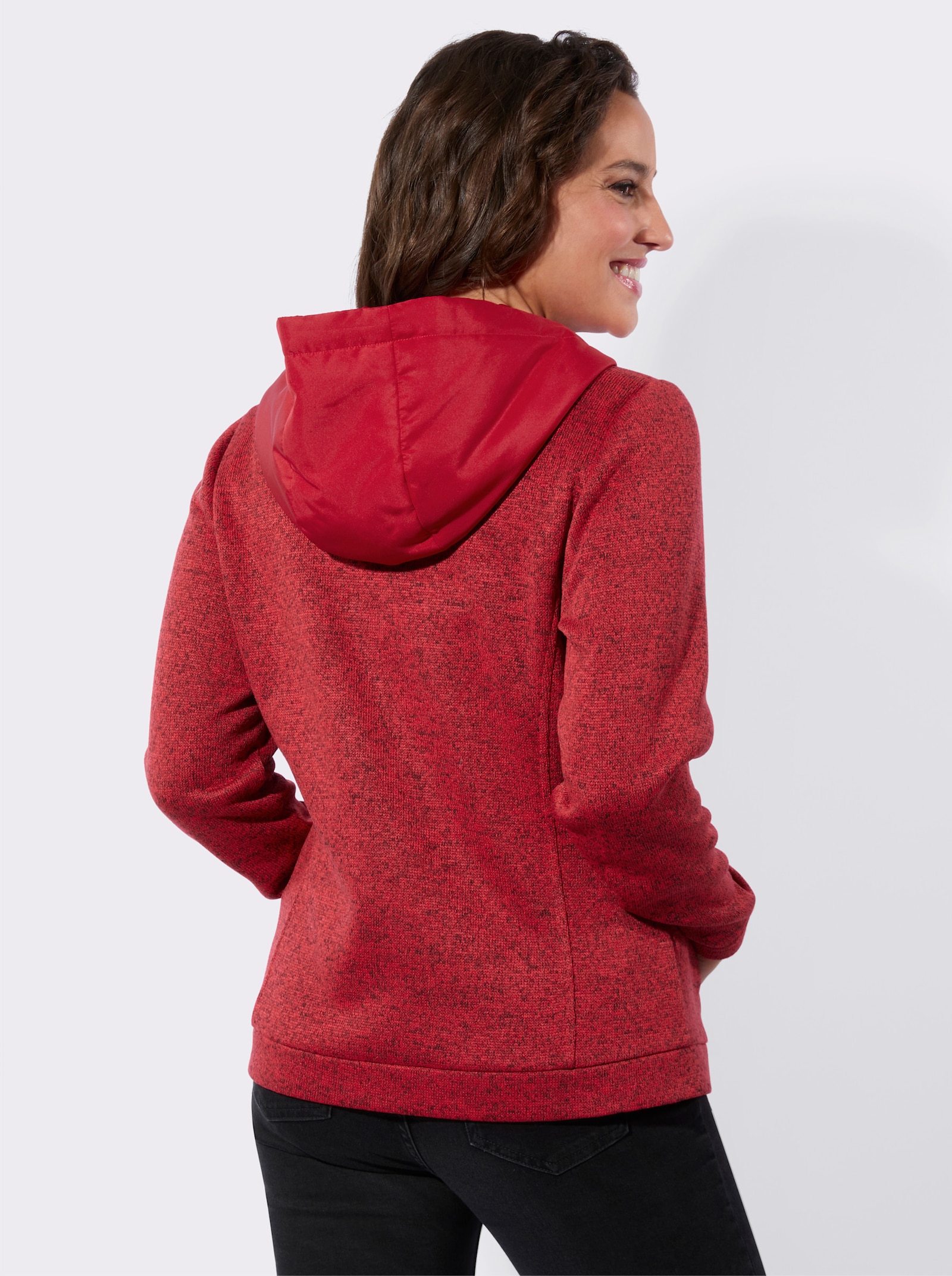 Shirtjacke mit weitenregulierbarer Kapuze - erdbeere-meliert