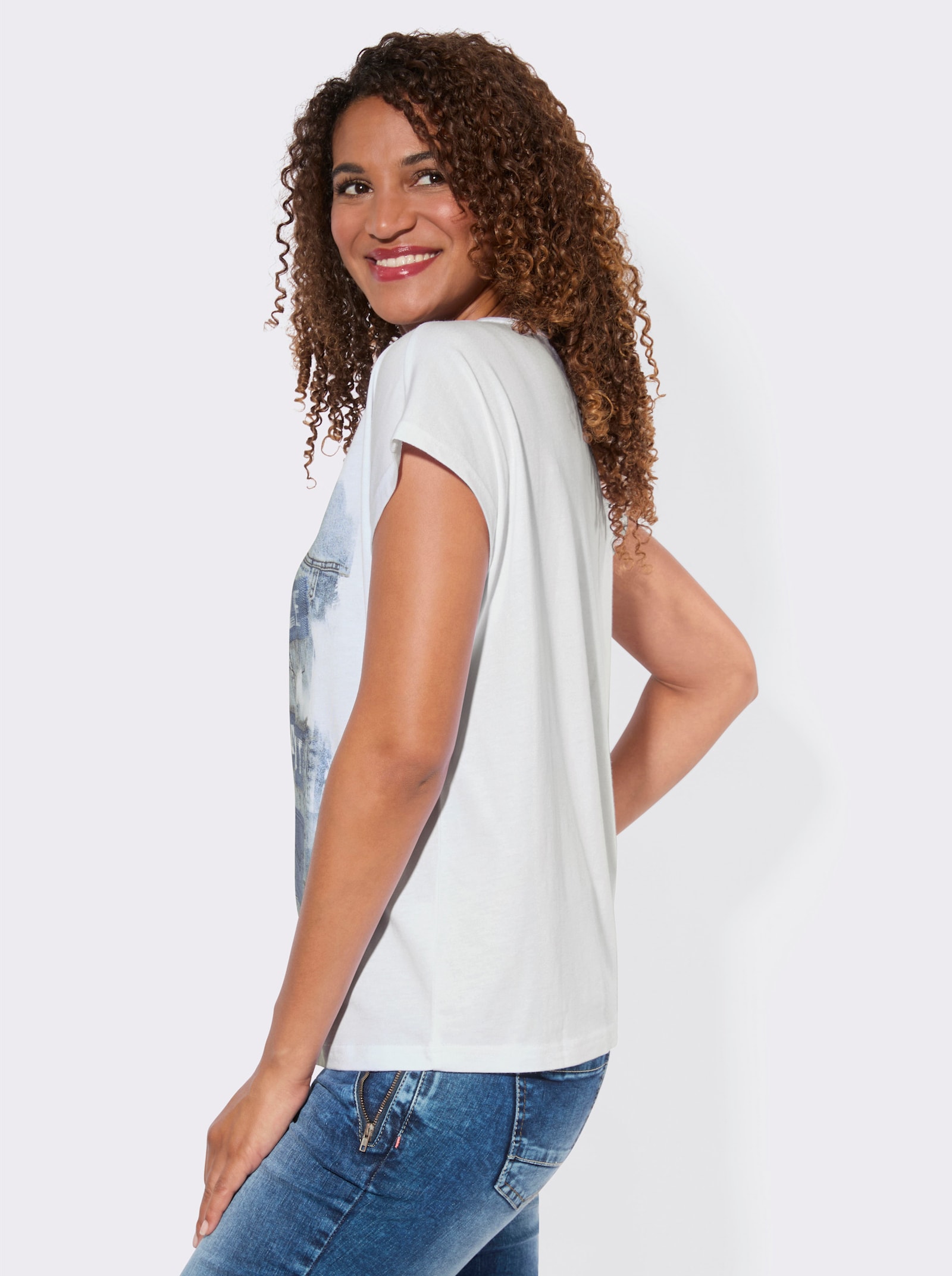 Shirt mit Druck-Motiv vorne - weiß-jeansblau-bedruckt