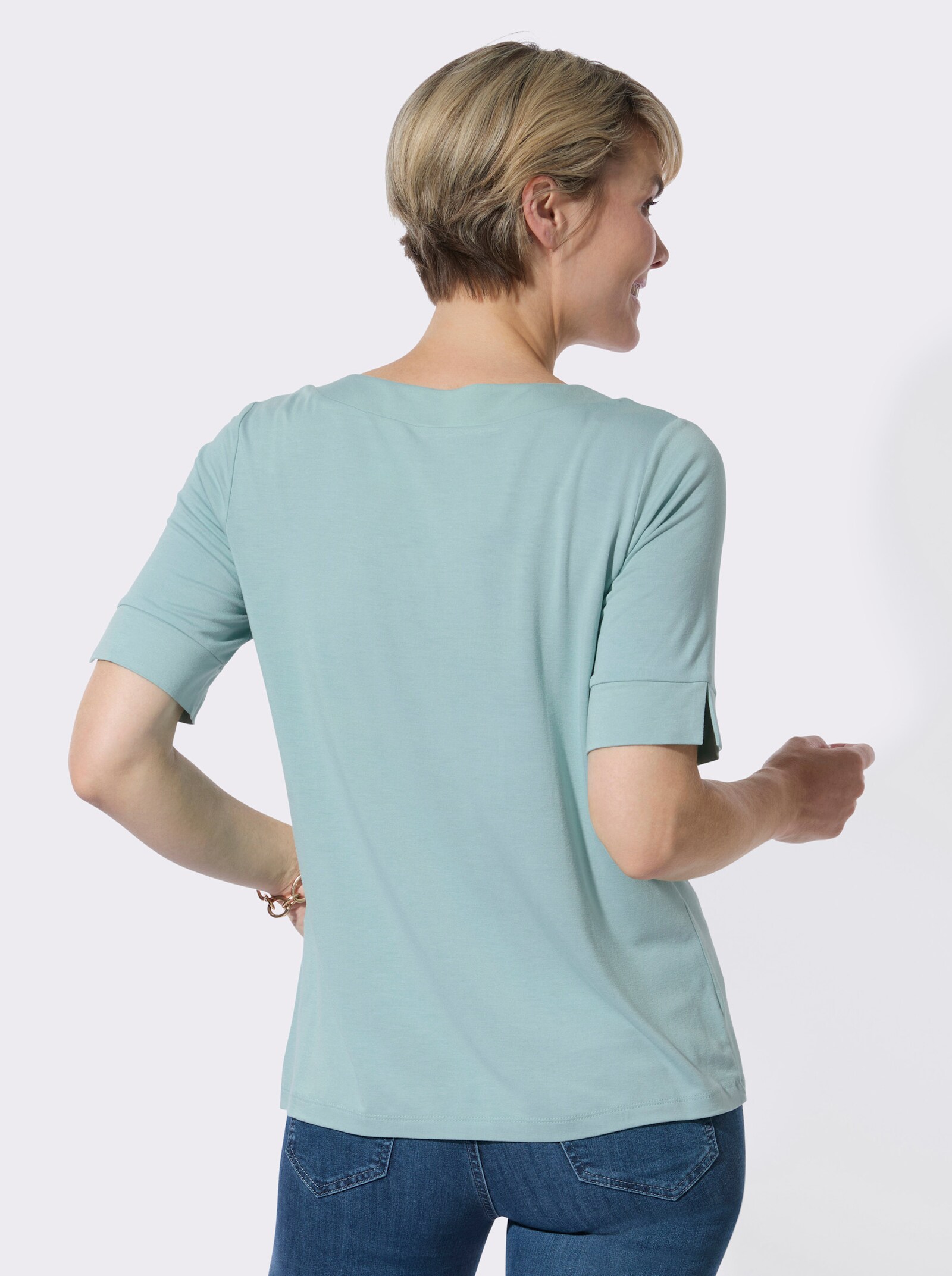 Rundhalsshirt mit dezenter Raffung - mint