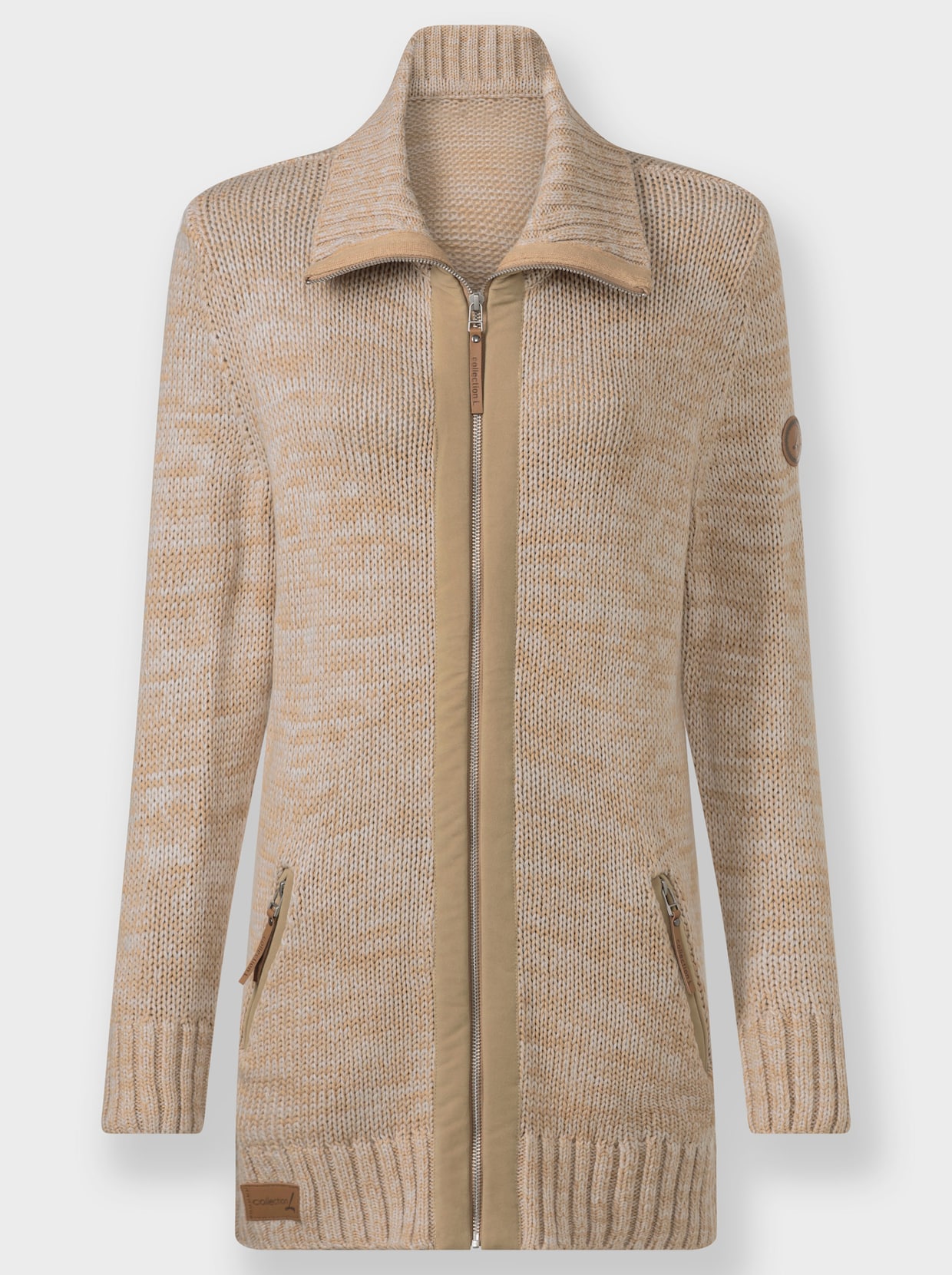 Longstrickjacke - camel-ecru-meliert
