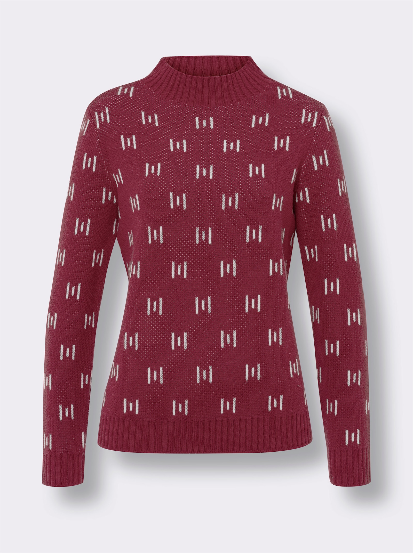 Stehkragenpullover mit Strickmuster - malve-ecru-gemustert
