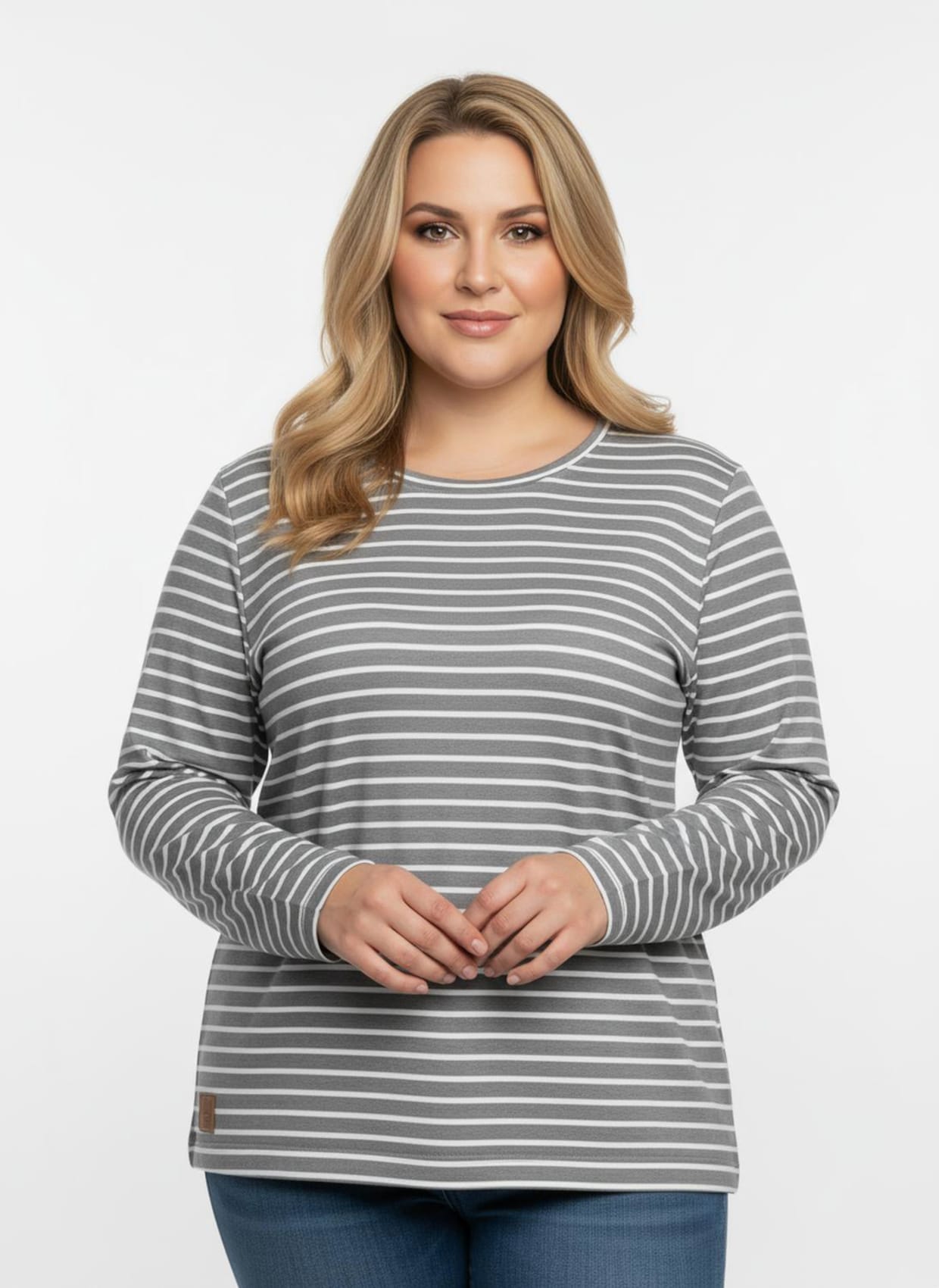 Sweatshirt im Ringel-Dessin - steingrau-ecru-geringelt