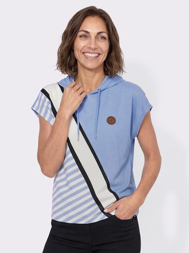 Kapuzenshirt mit Druckmuster vorne - himmelblau-ecru-bedruckt