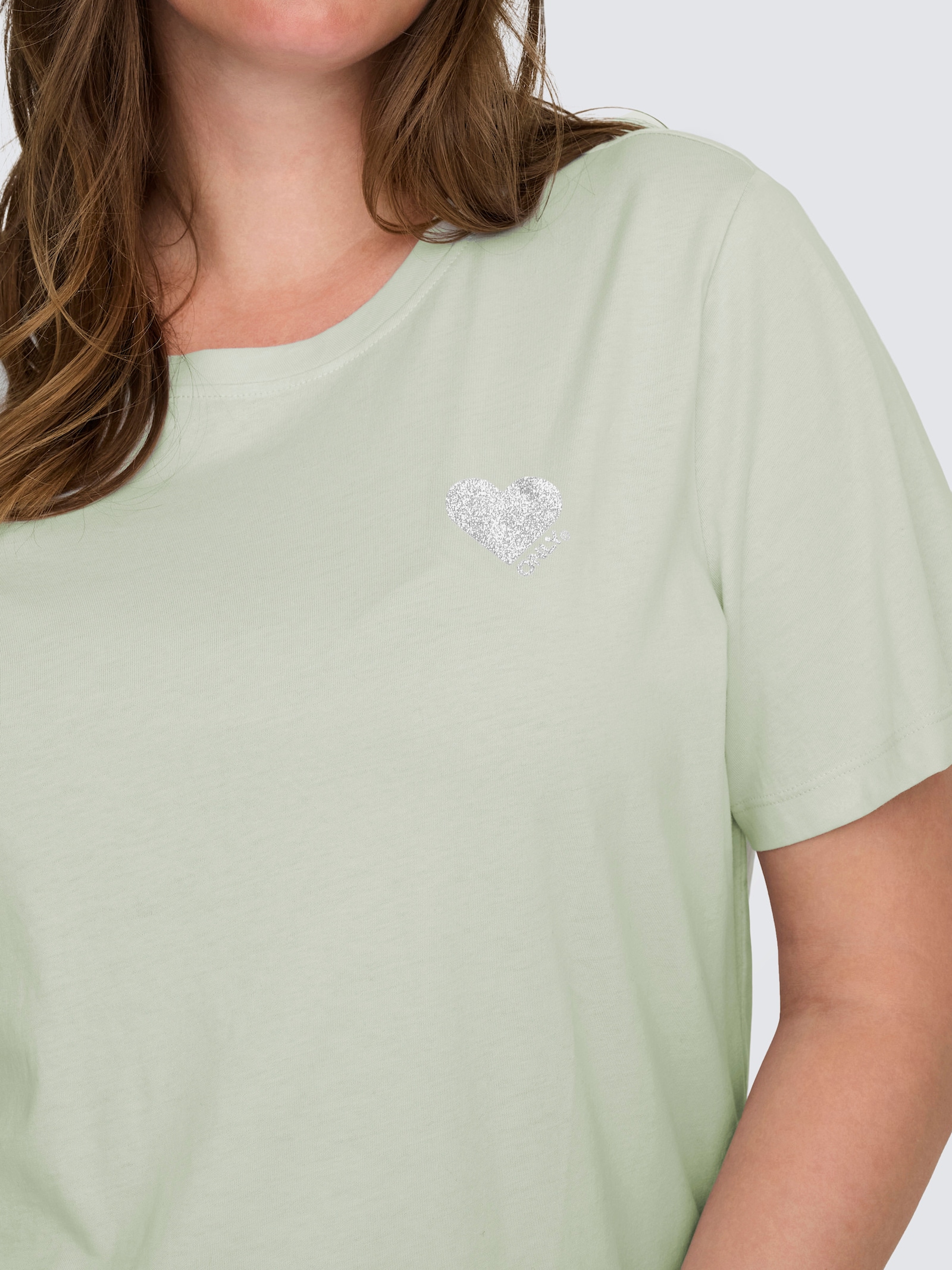 ONLY CARMAKOMA T-Shirt - green l print:silver glitter heart