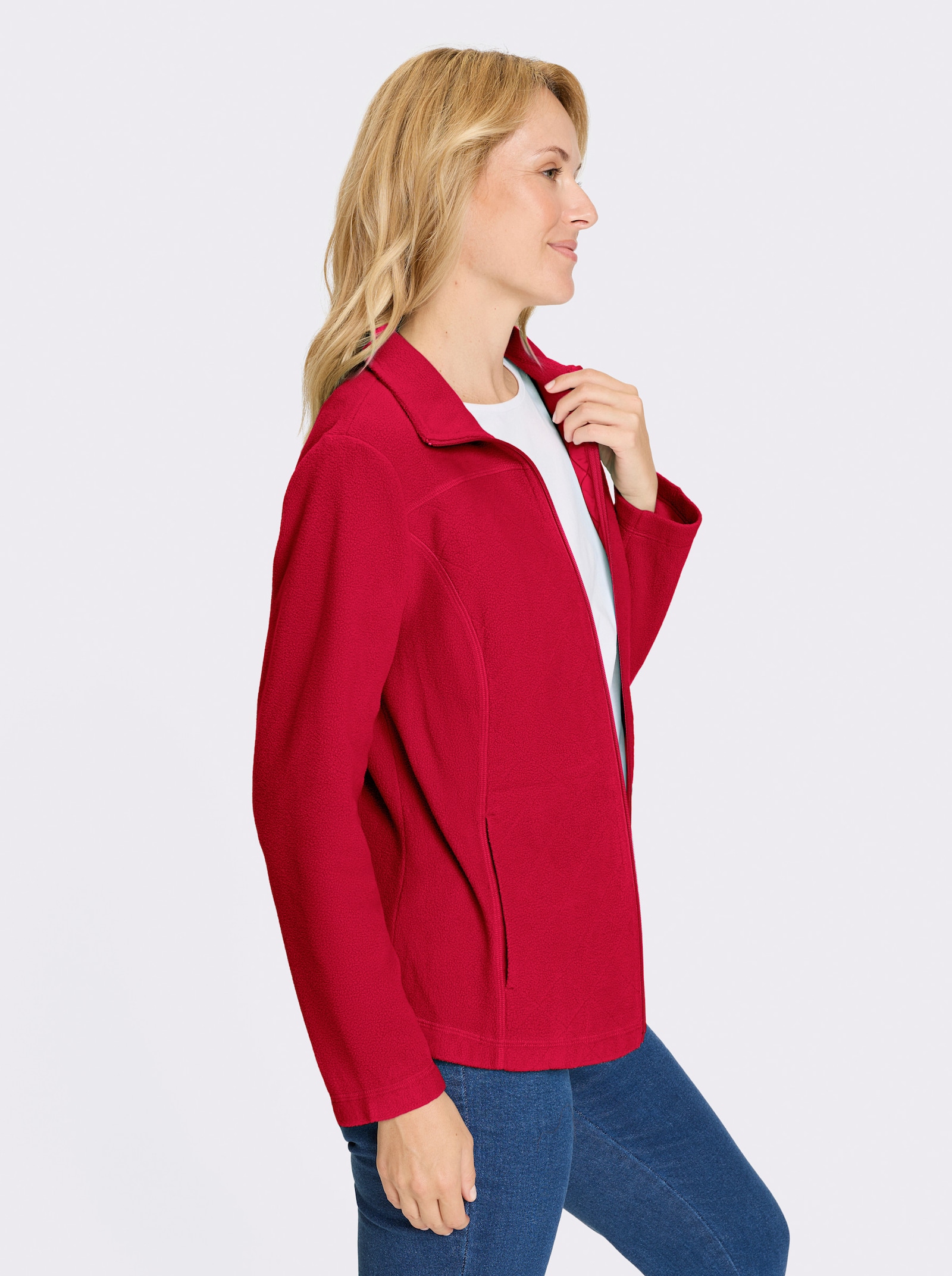 Bunda, flauš, tvarujúce švy - červená