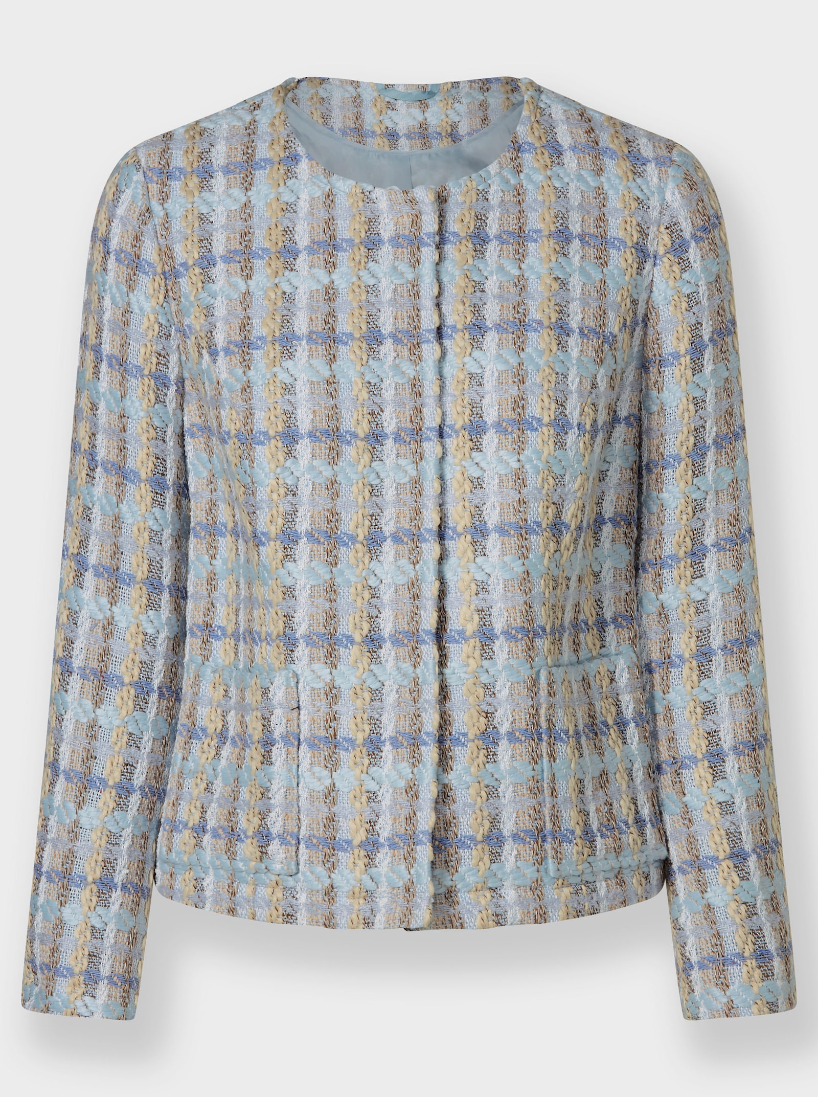 heine Bouclé-Blazer mit verdeckter Druckknopfleiste - sesam-hellblau-gemustert