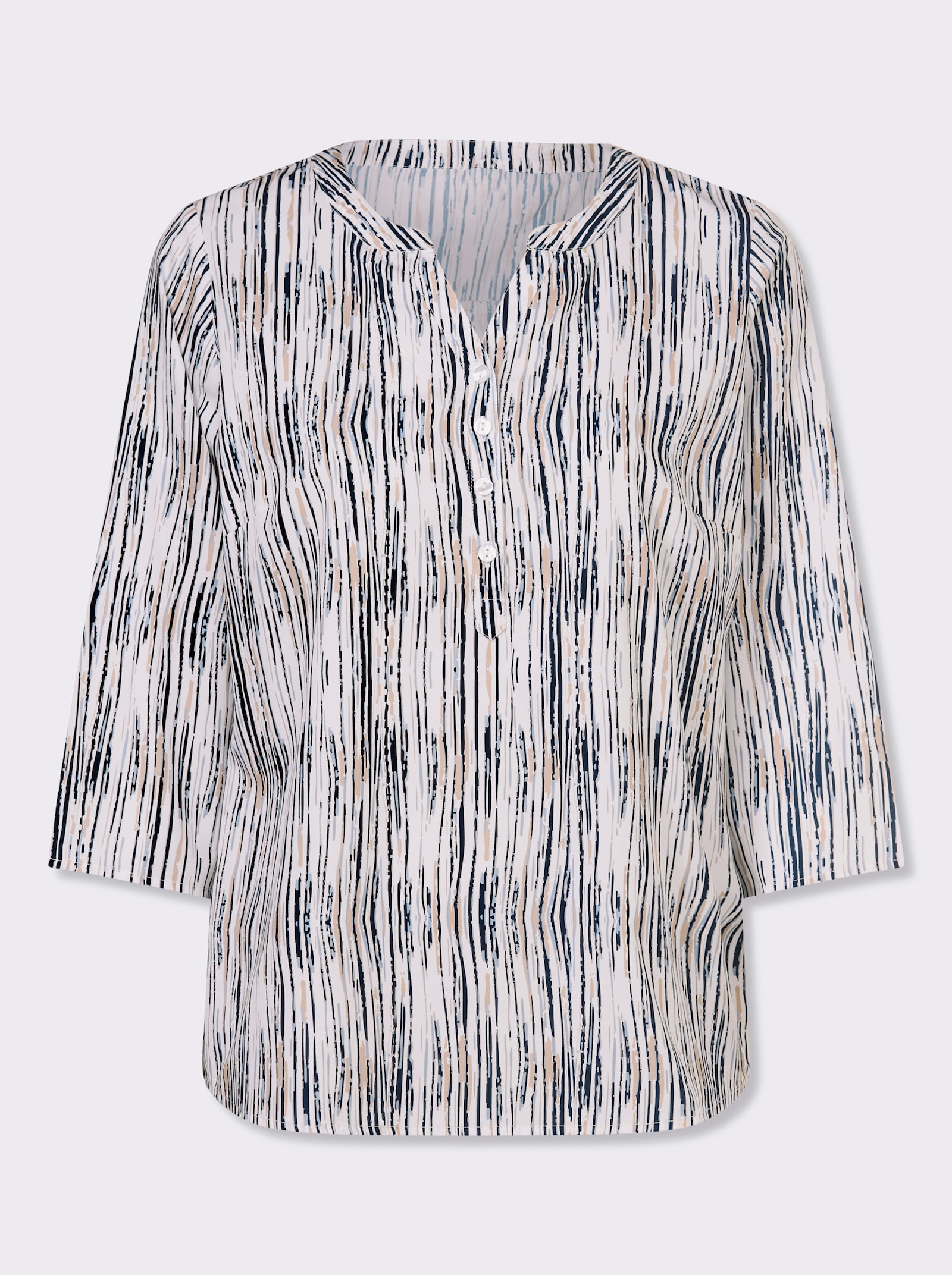 Schlupfbluse im Streifen-Dessin - ecru-dunkelblau-bedruckt