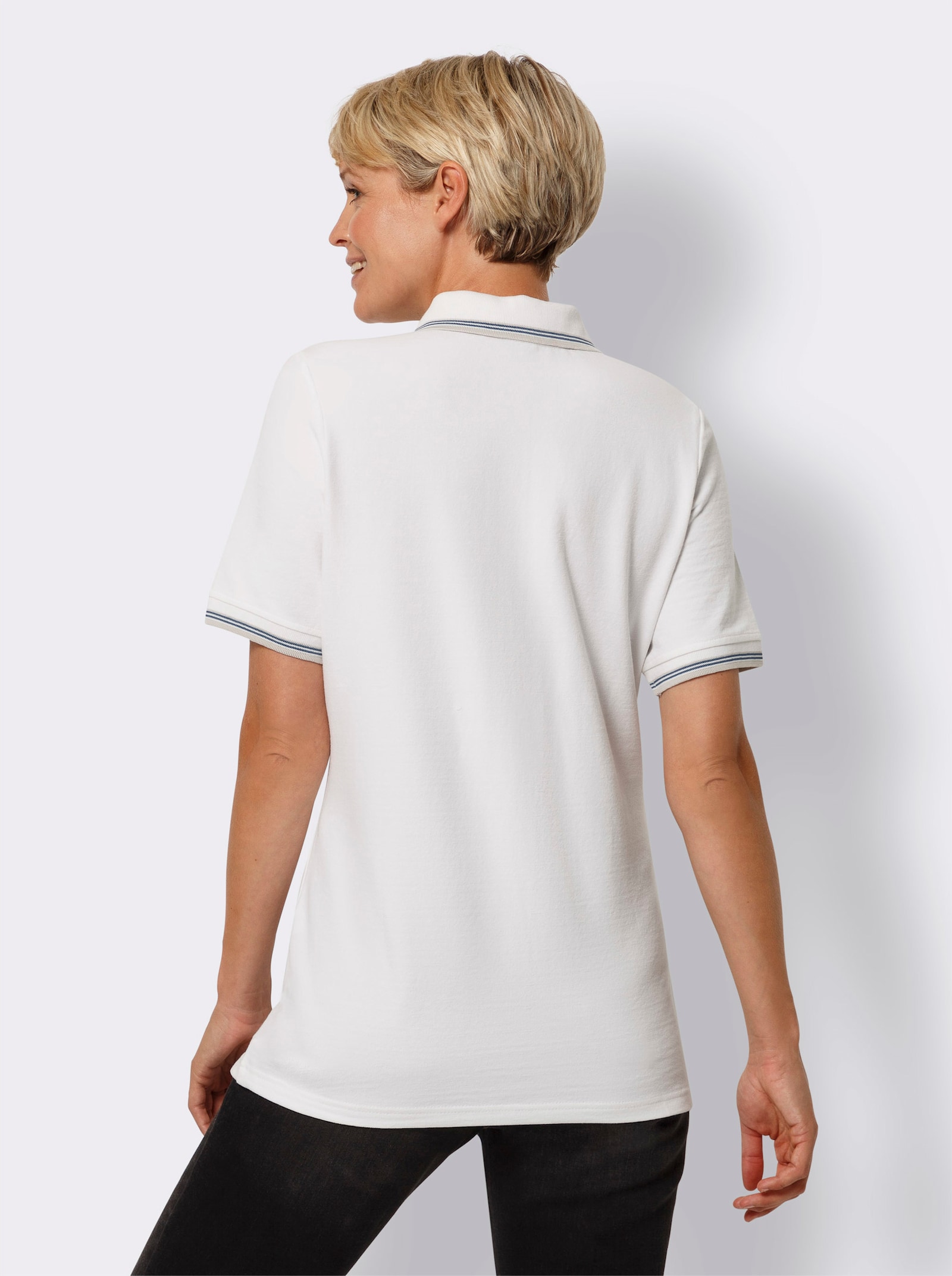 Poloshirt mit Kontrast-Streifen - weiss