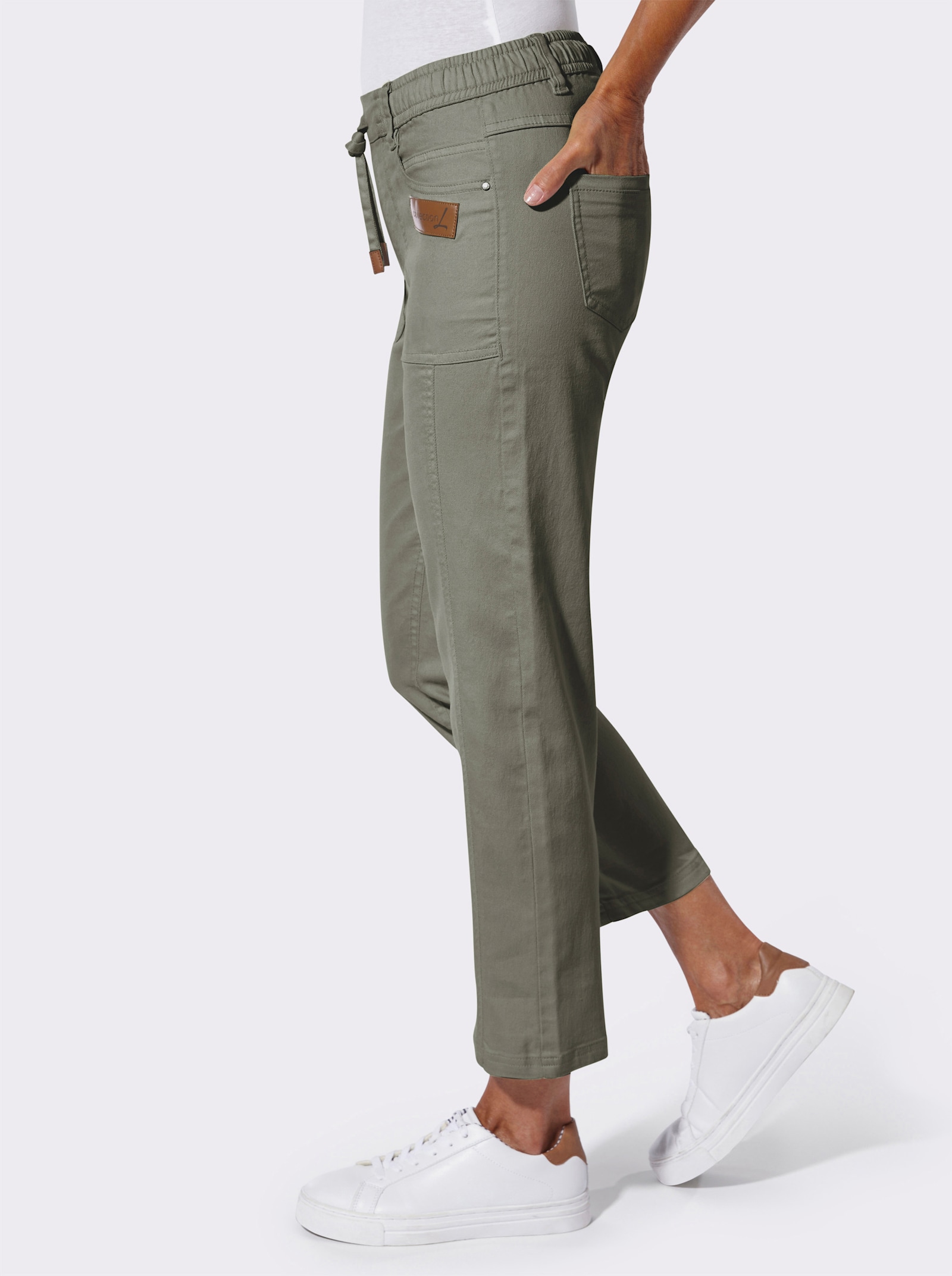 7/8-Jeans mit bequemem Schlupfbund - khaki