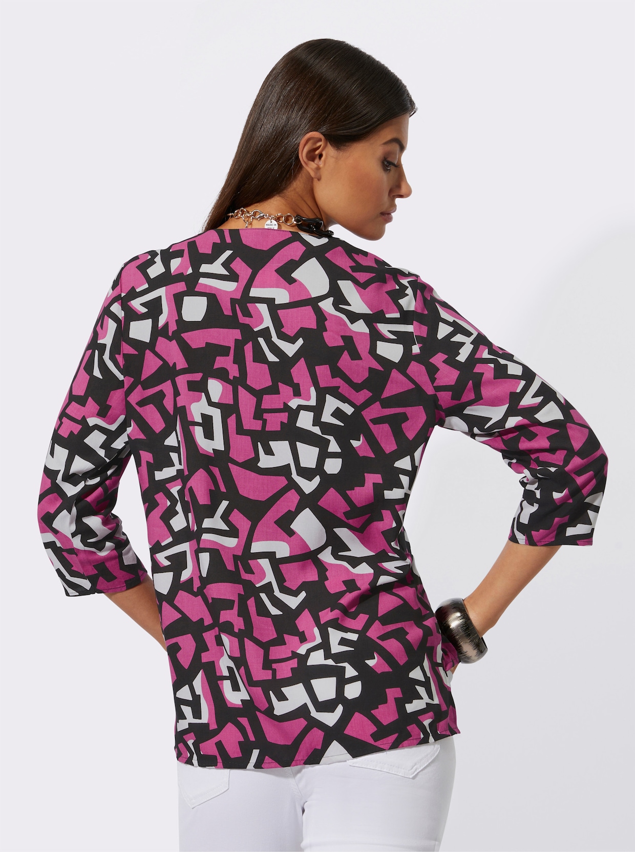 Bluse - fuchsia-schwarz-bedruckt