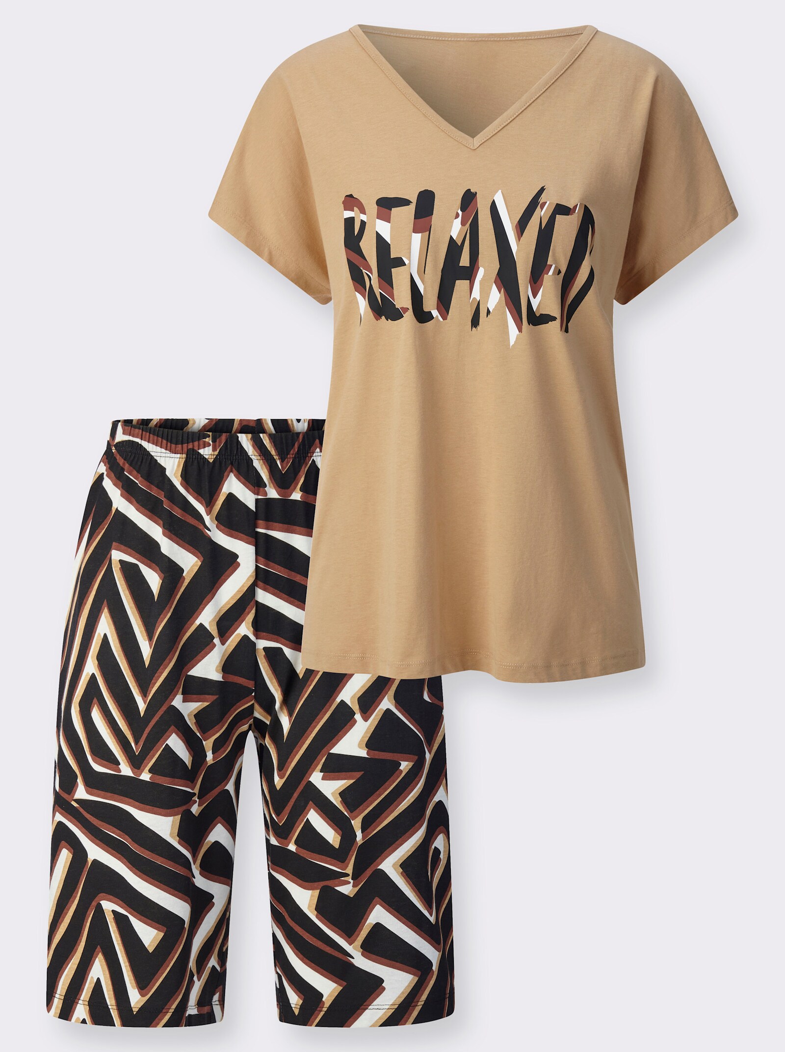 Shorty in Single-Jersey-Qualität - camel-schwarz-bedruckt