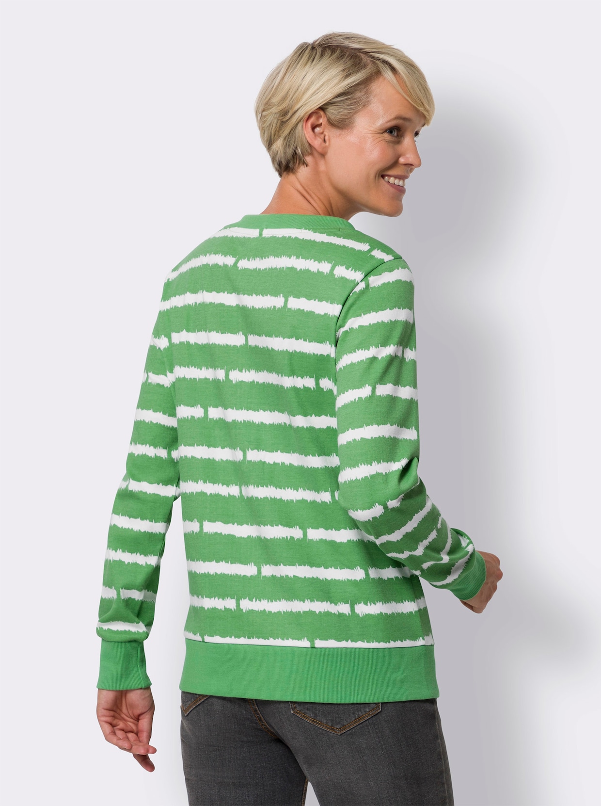 Sweatshirt - appelgroen/wit gestreept