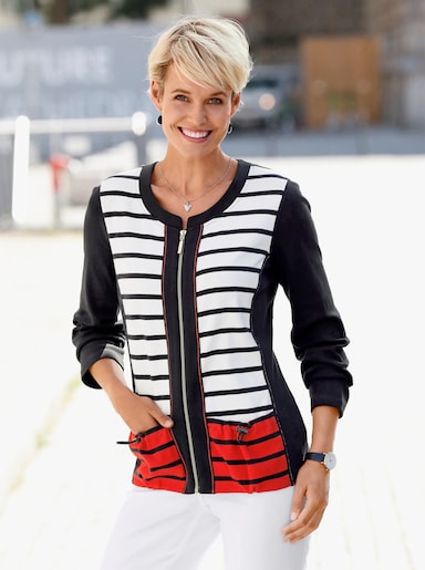 Jerseyblazer - marine-ecru-geringelt