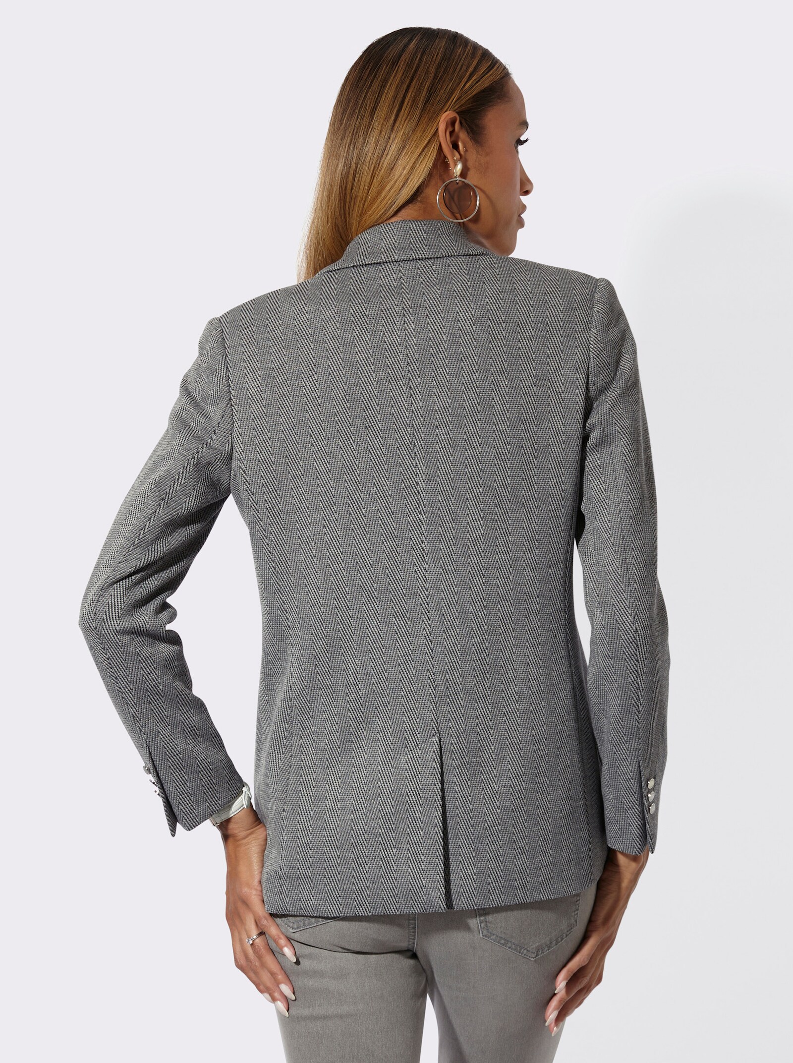 Jerseyblazer im Fischgrat-Dessin - grau-anthrazit-gemustert