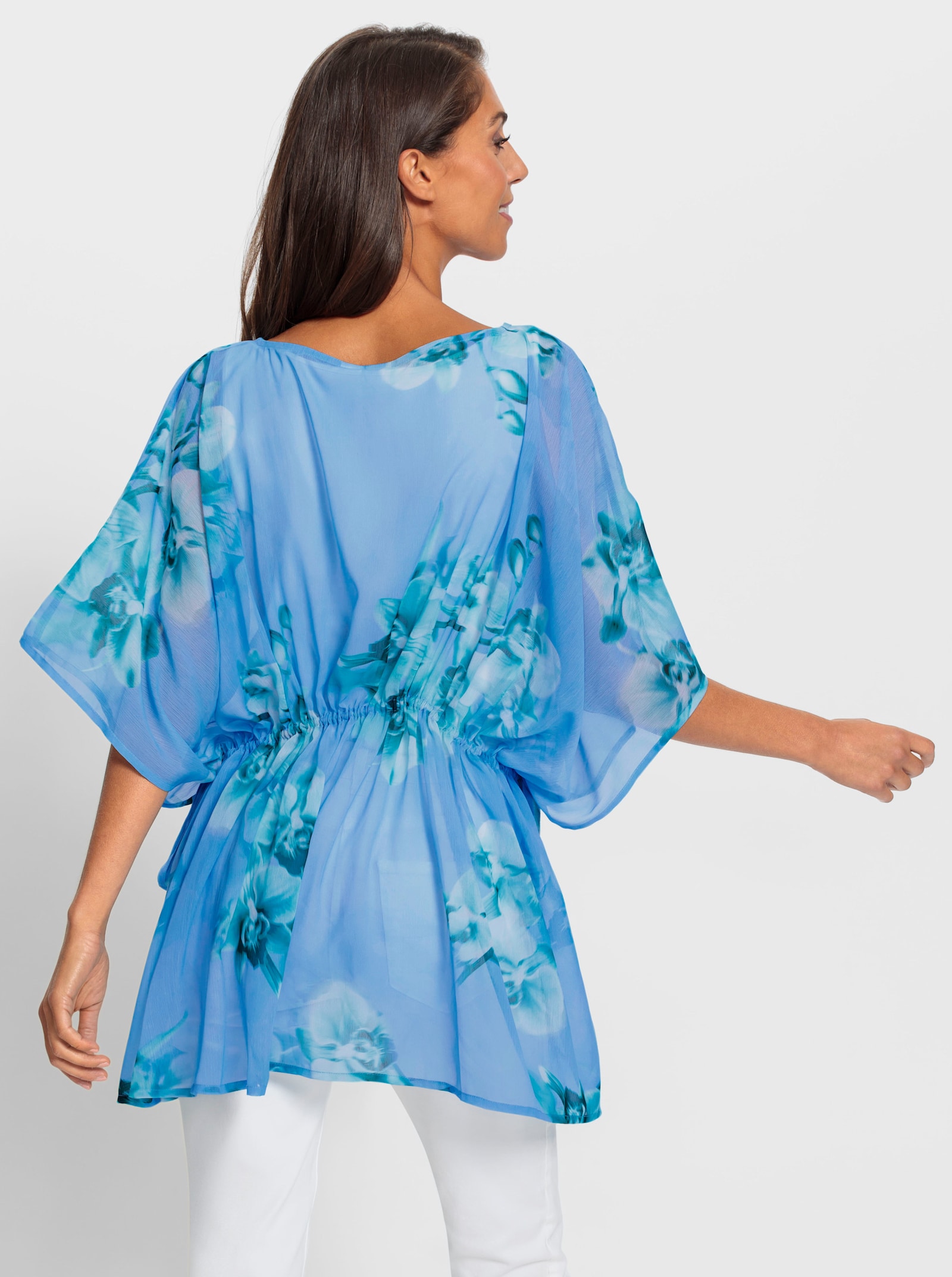 heine Tunika mit weitenregulierbarer Taille - himmelblau-blaugrün-bedruckt