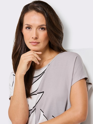 CREATION L PREMIUM Kurzarmshirt - ecru-steingrau-bedruckt