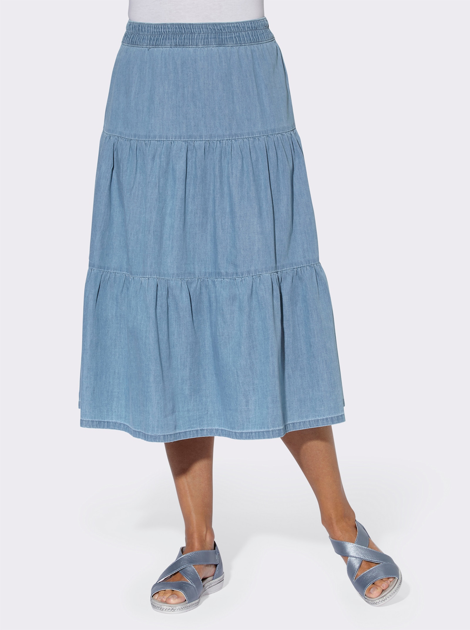 Jeansrock in Stufenform - blue-bleached