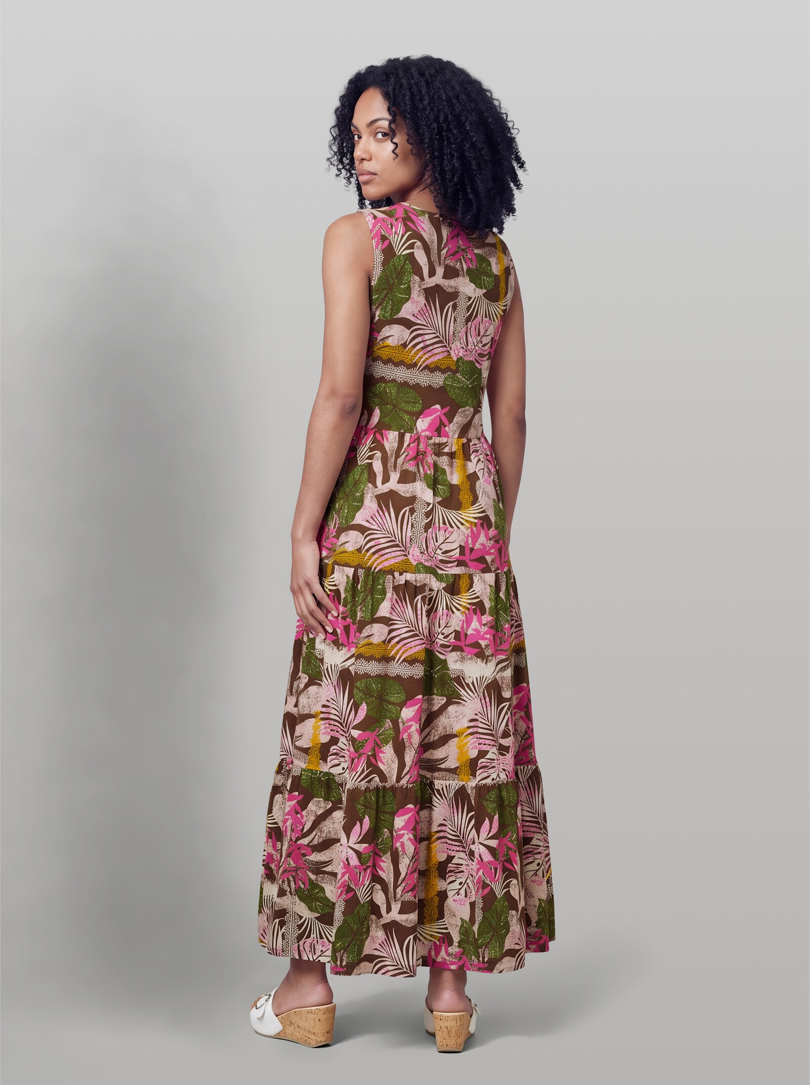heine Jerseykleid ohne Ärmel - fuchsia-schoko-bedruckt