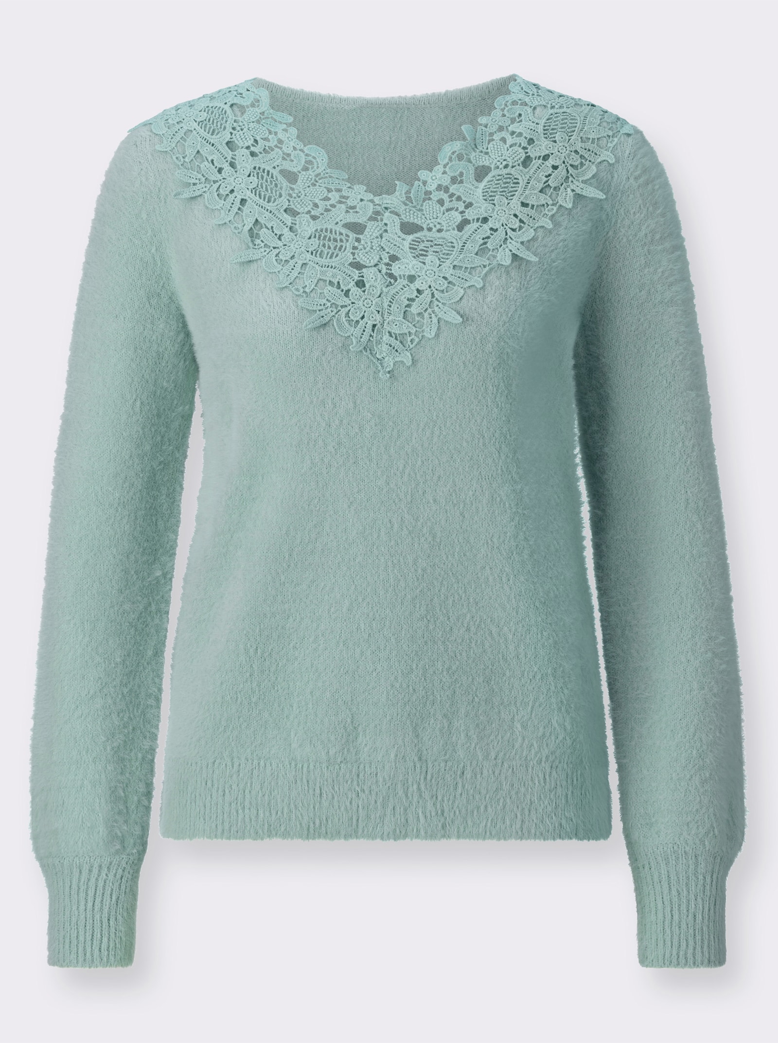 Langarm-Pullover in Flauschgarn - kalkmint