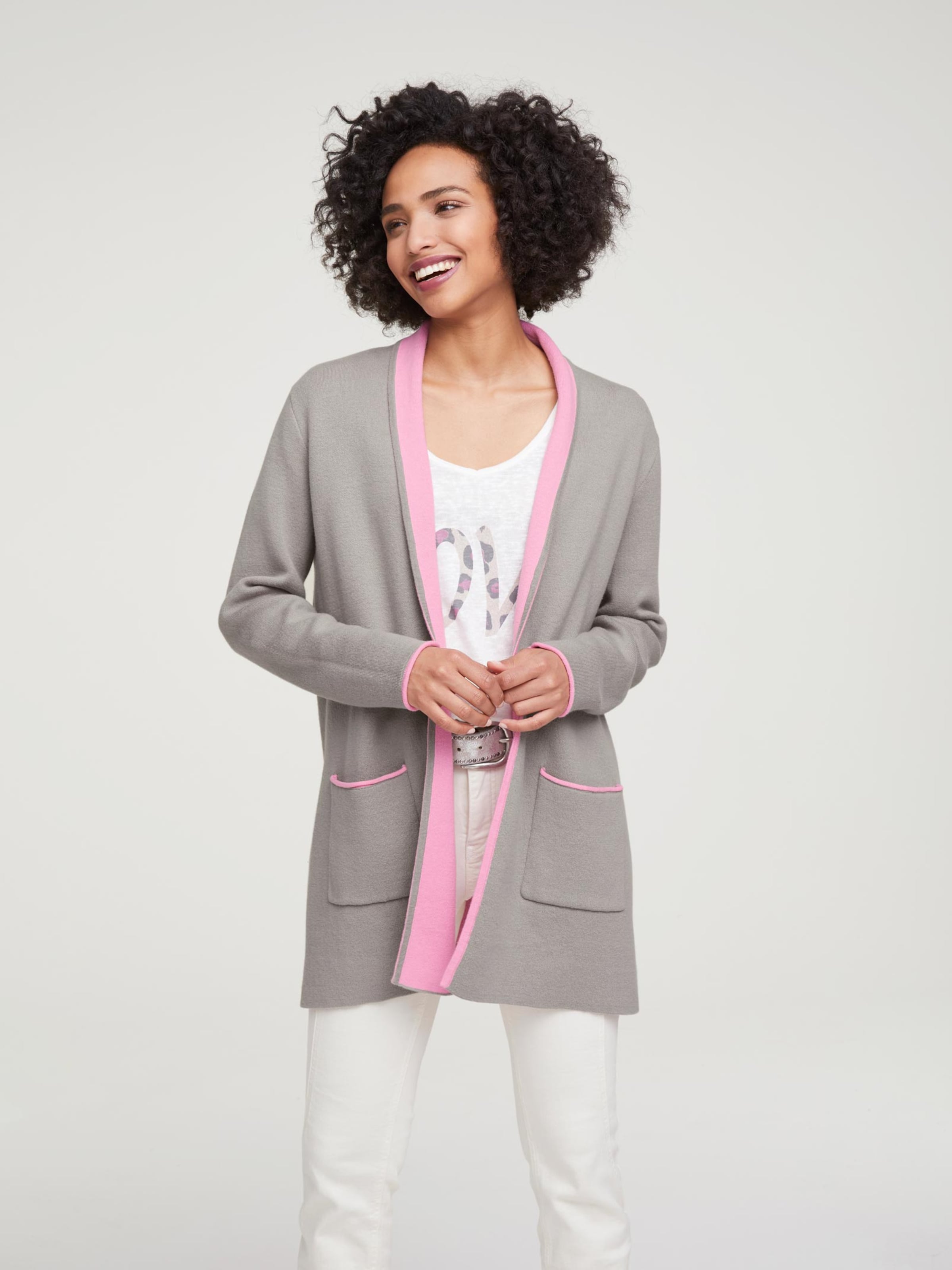 strickjacke grau rosa