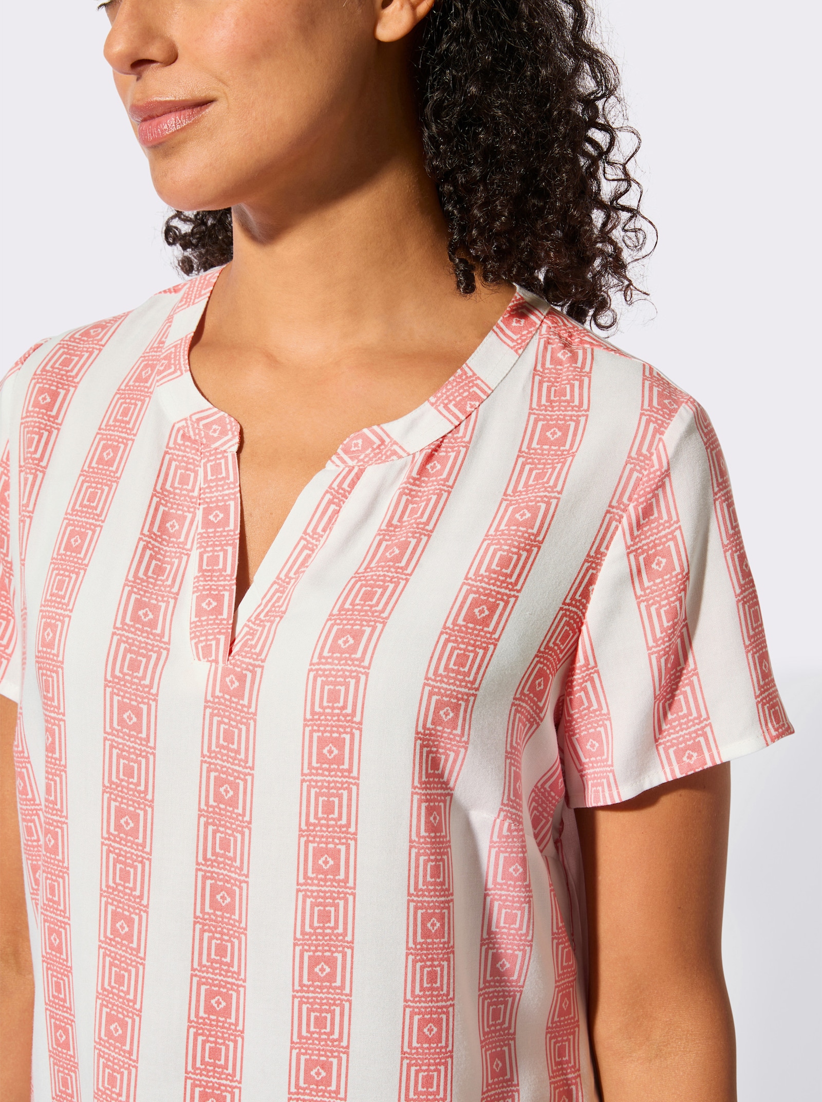 Kurzarmbluse mit Längsstreifen - flamingo-weiß