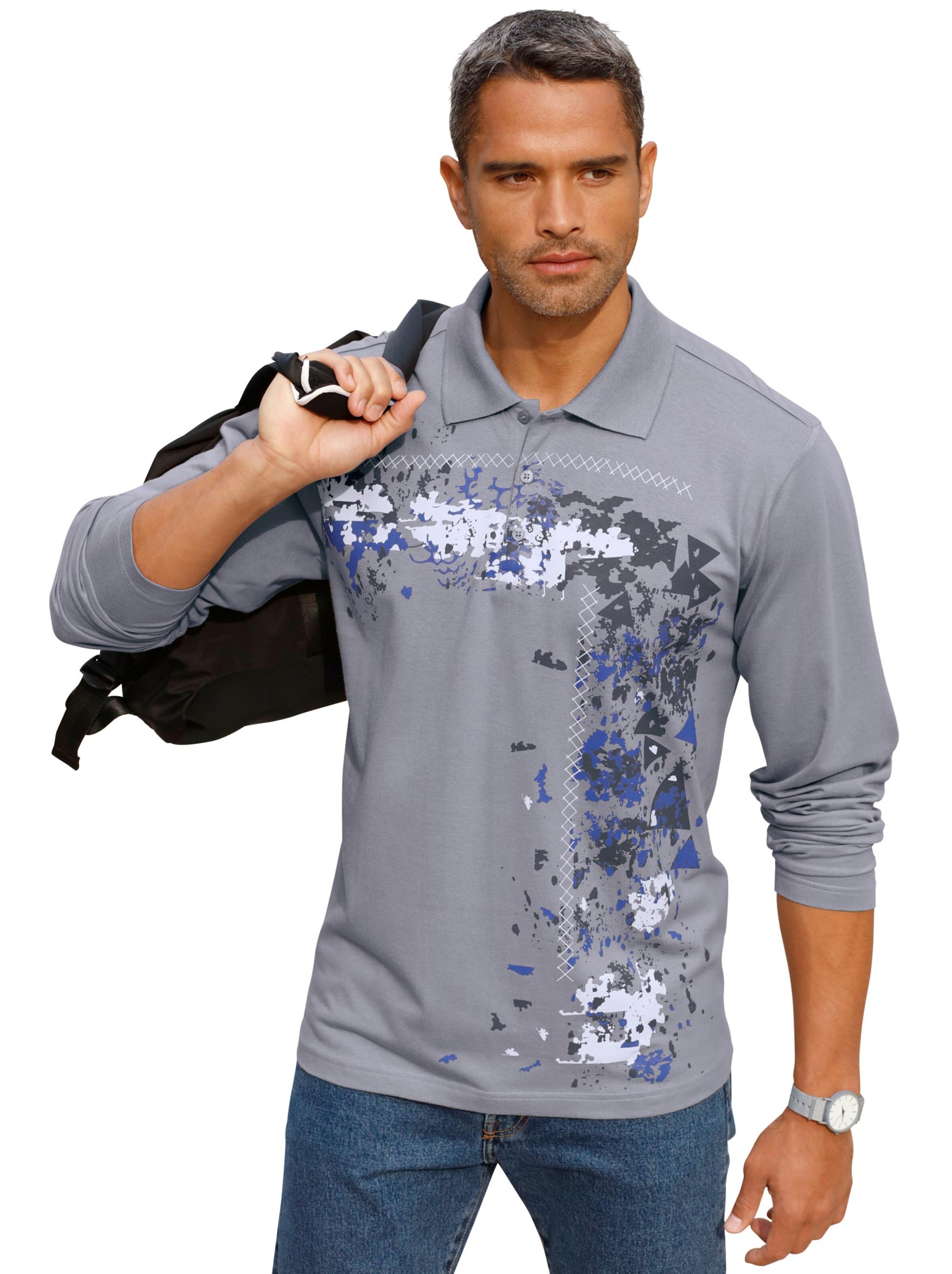 Poloshirt - hellgrau-bedruckt