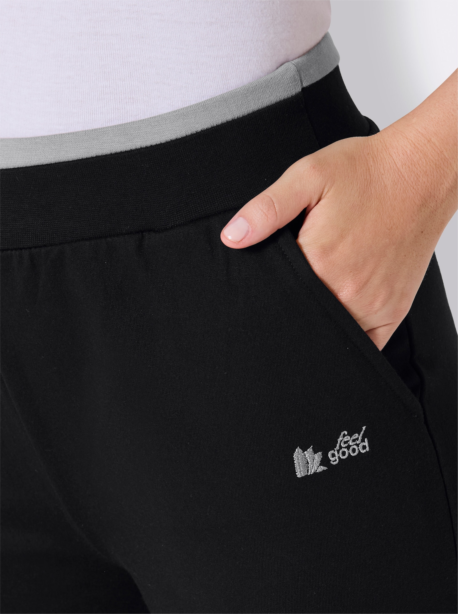 feel good Dehnbund-Hose mit Bündchen - schwarz-steingrau