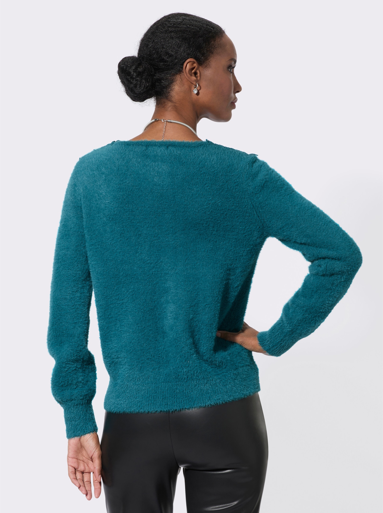 Langarm-Pullover in Flauschgarn - aquapetrol