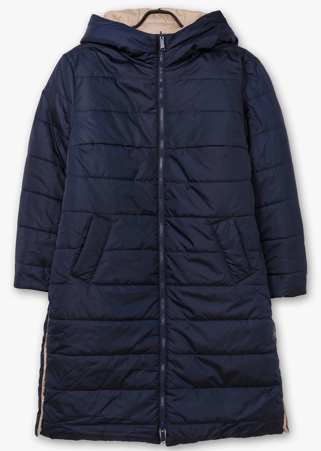 Steppmantel zum Wenden, wattiert - marine-beige
