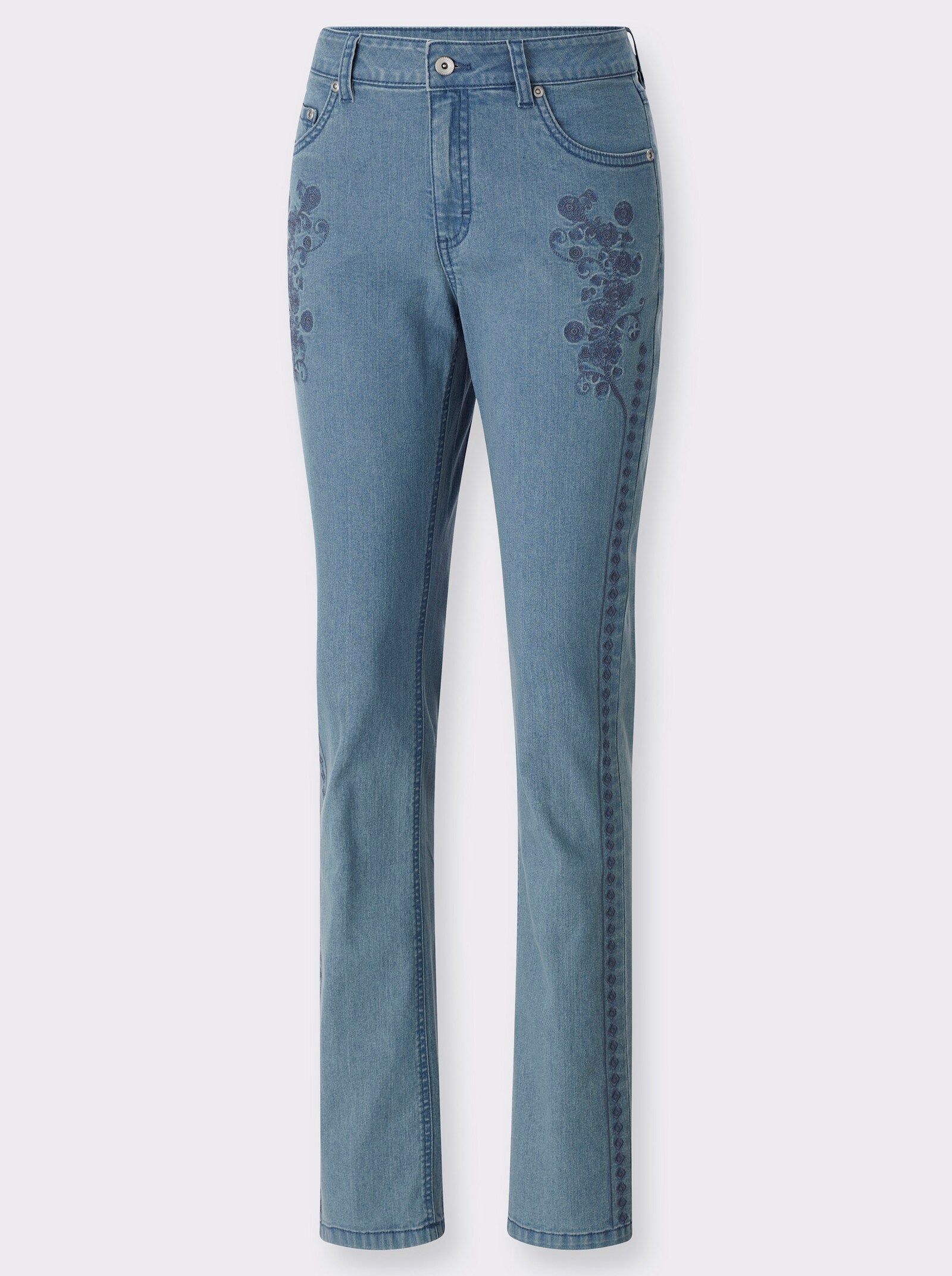 Jeans mit Stickerei - blue-bleached