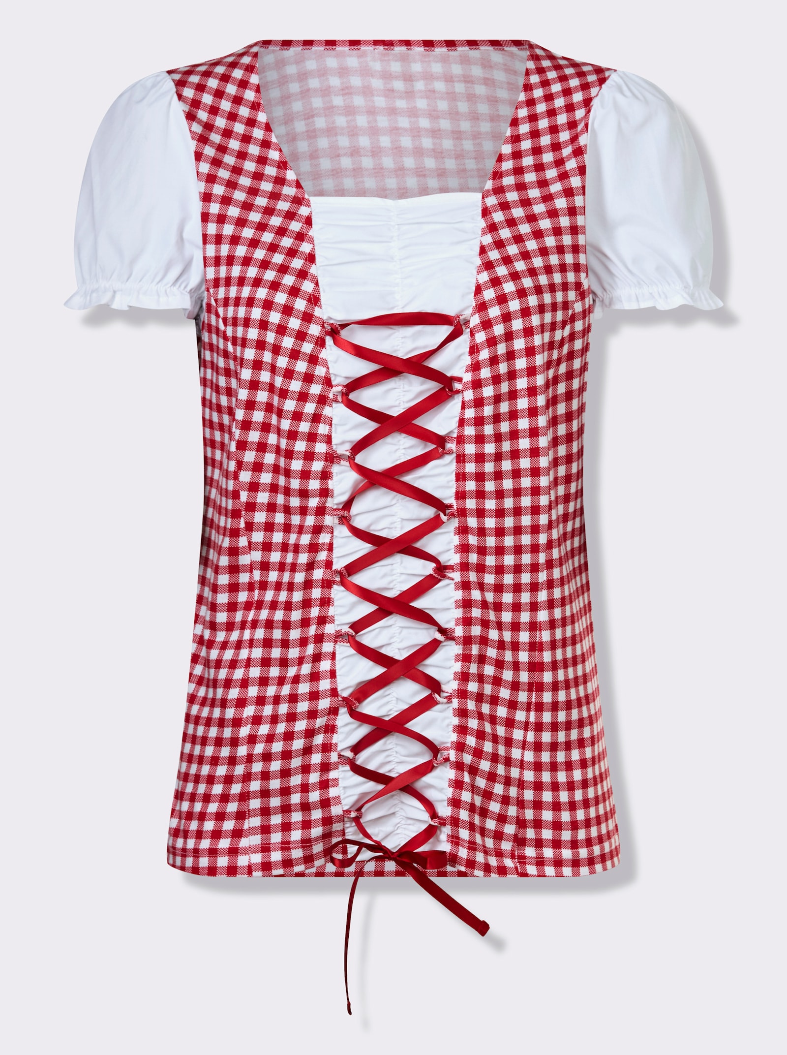 Tradičné tričko, hranatý výstrih - Červená – biela