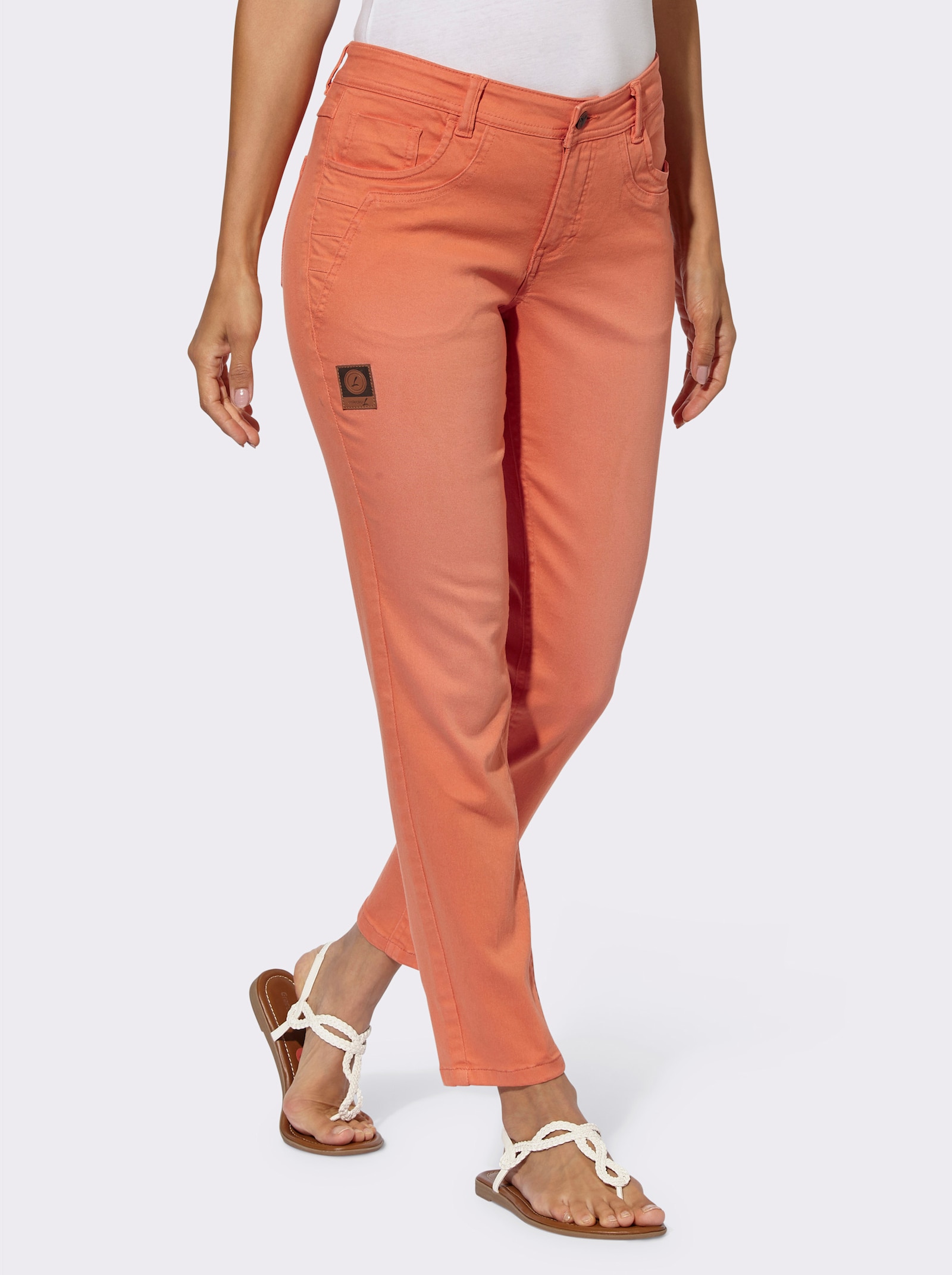 5-pocketjeans met siernaden - papaya
