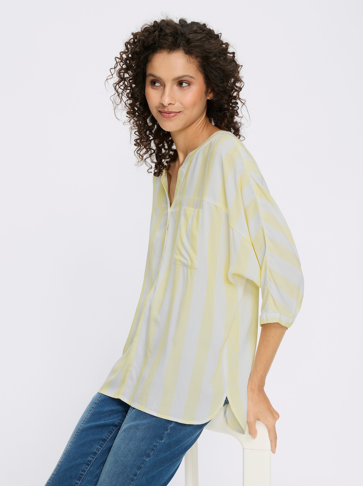 heine Gestreifte Bluse - ecru-zitrone-gestreift