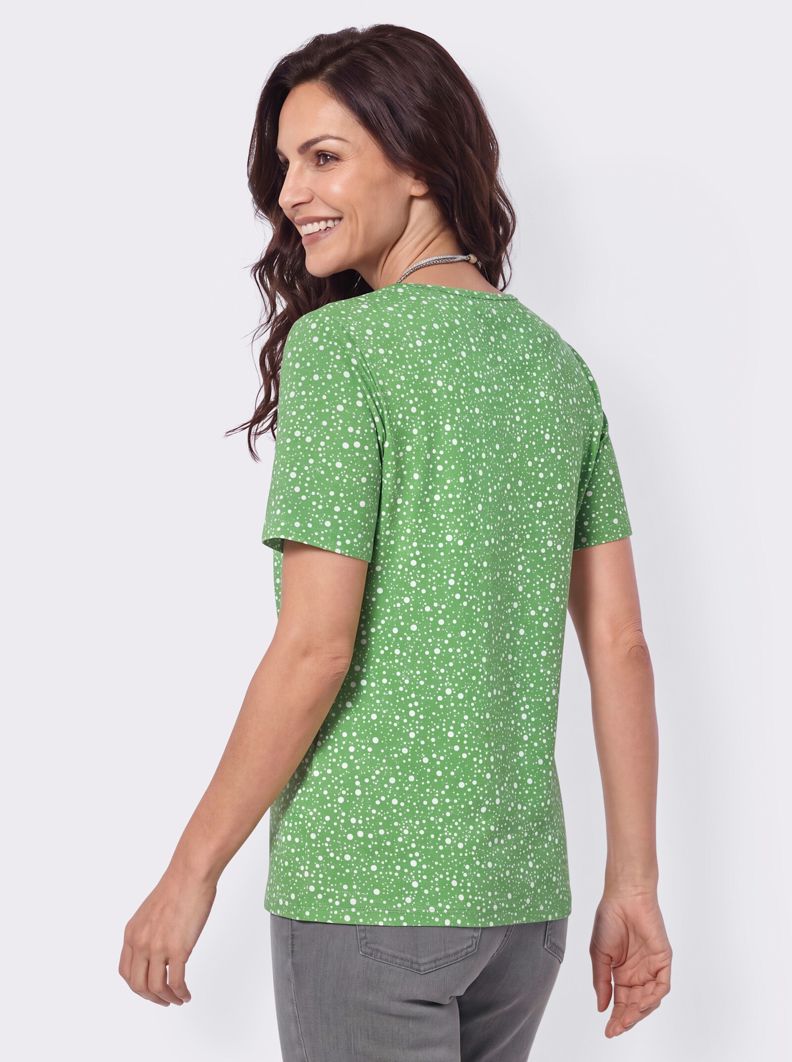 Tunikashirt mit Punkte-Dessin - apfel-weiß-bedruckt