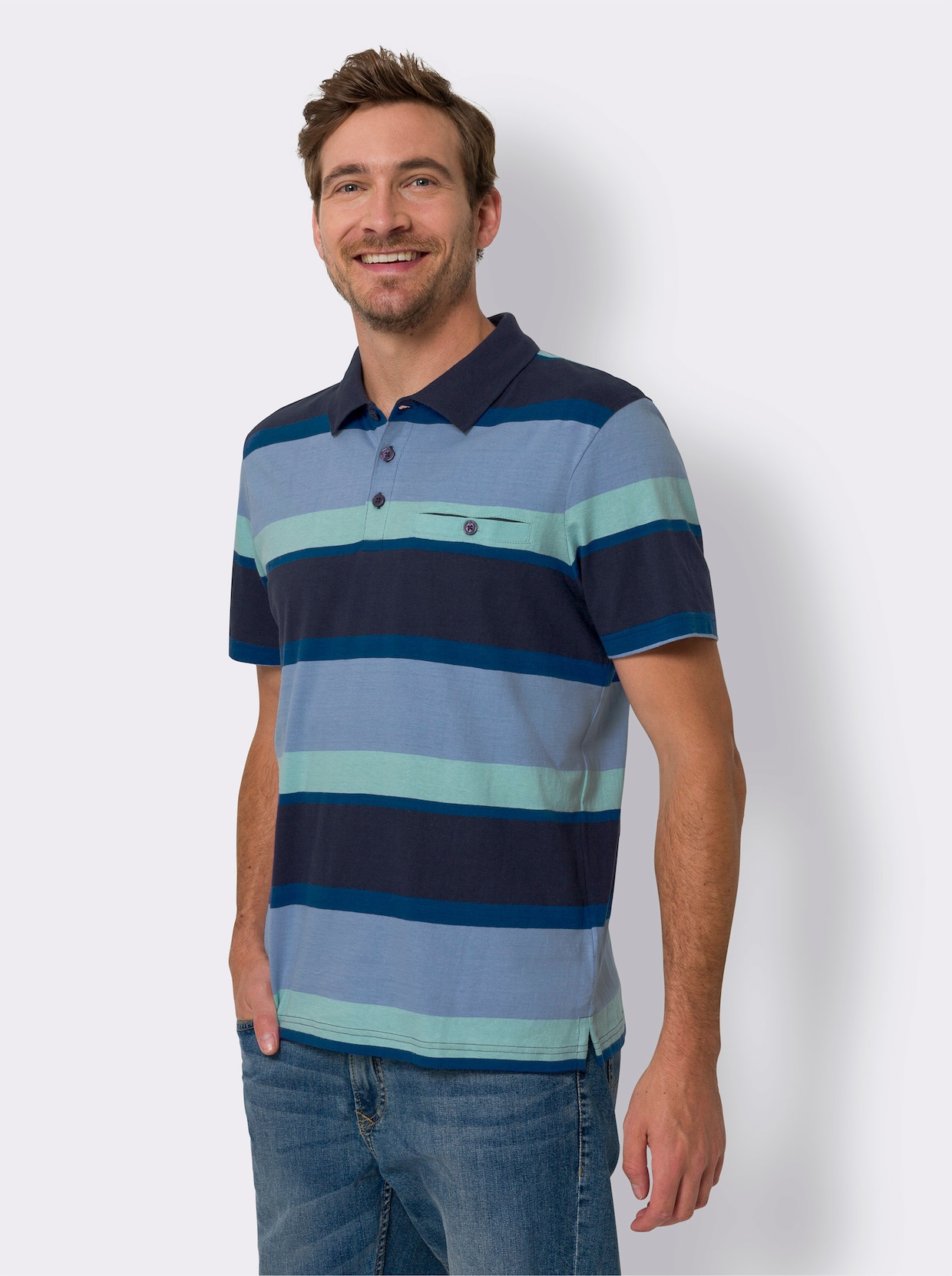 Poloshirt - marine-royalblau-geringelt