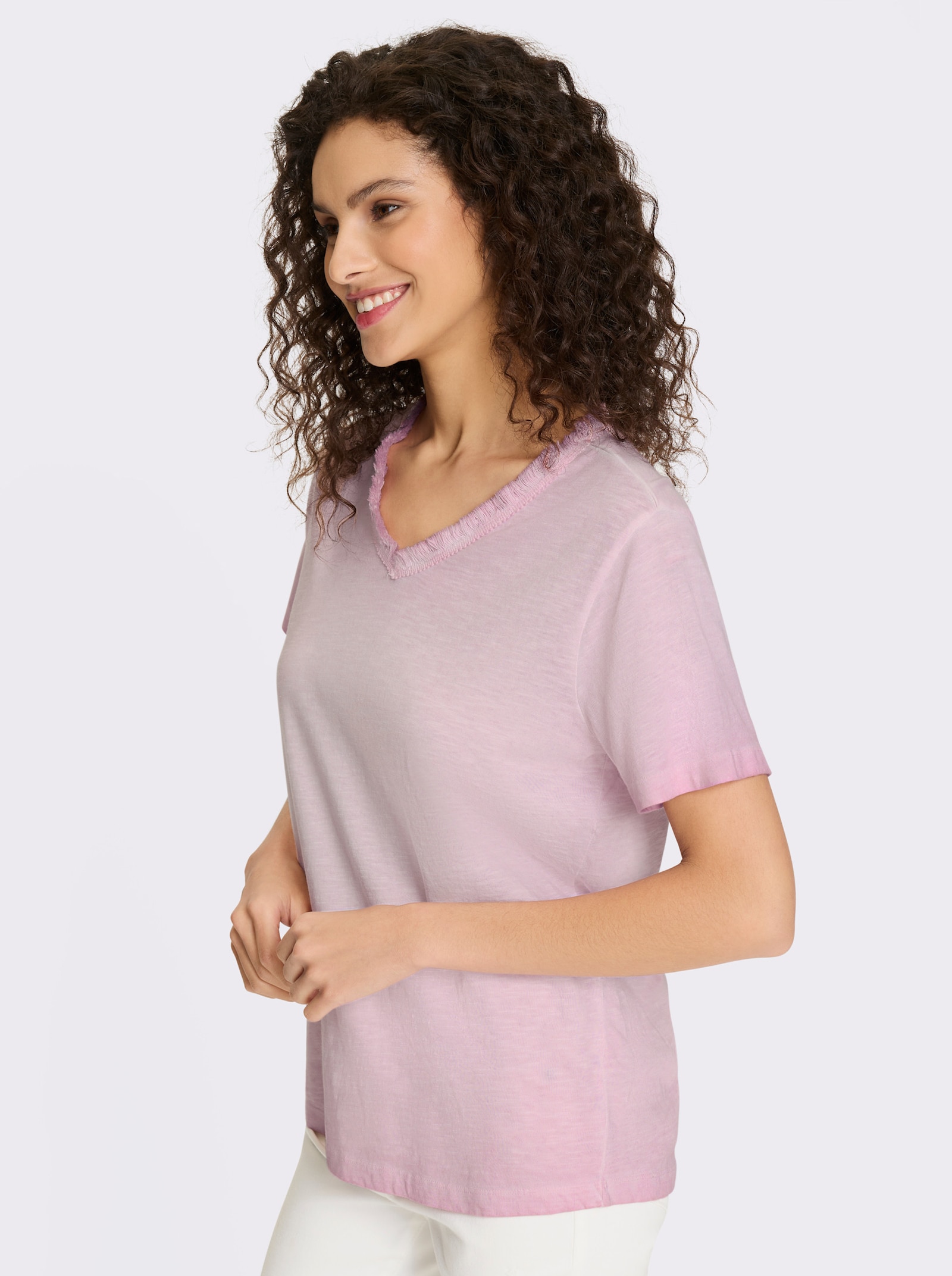 heine V-Shirt aus Flammgarn - rosenholz