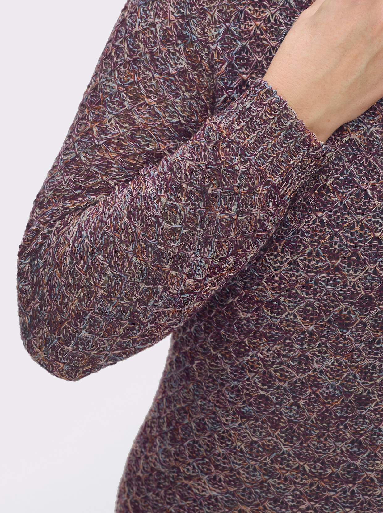 Rundhalspullover mit Multicolor-Garn - bordeaux-gemustert