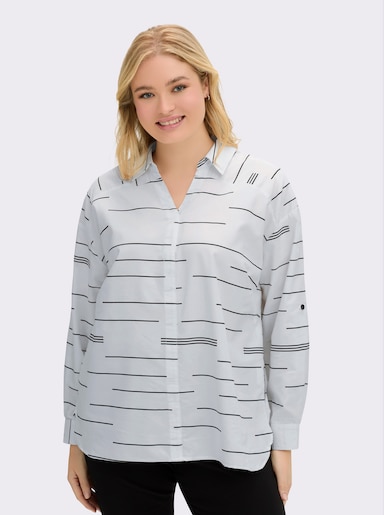 Schlupf-Bluse mit verlängertem Rückenteil - ecru-schwarz-bedruckt