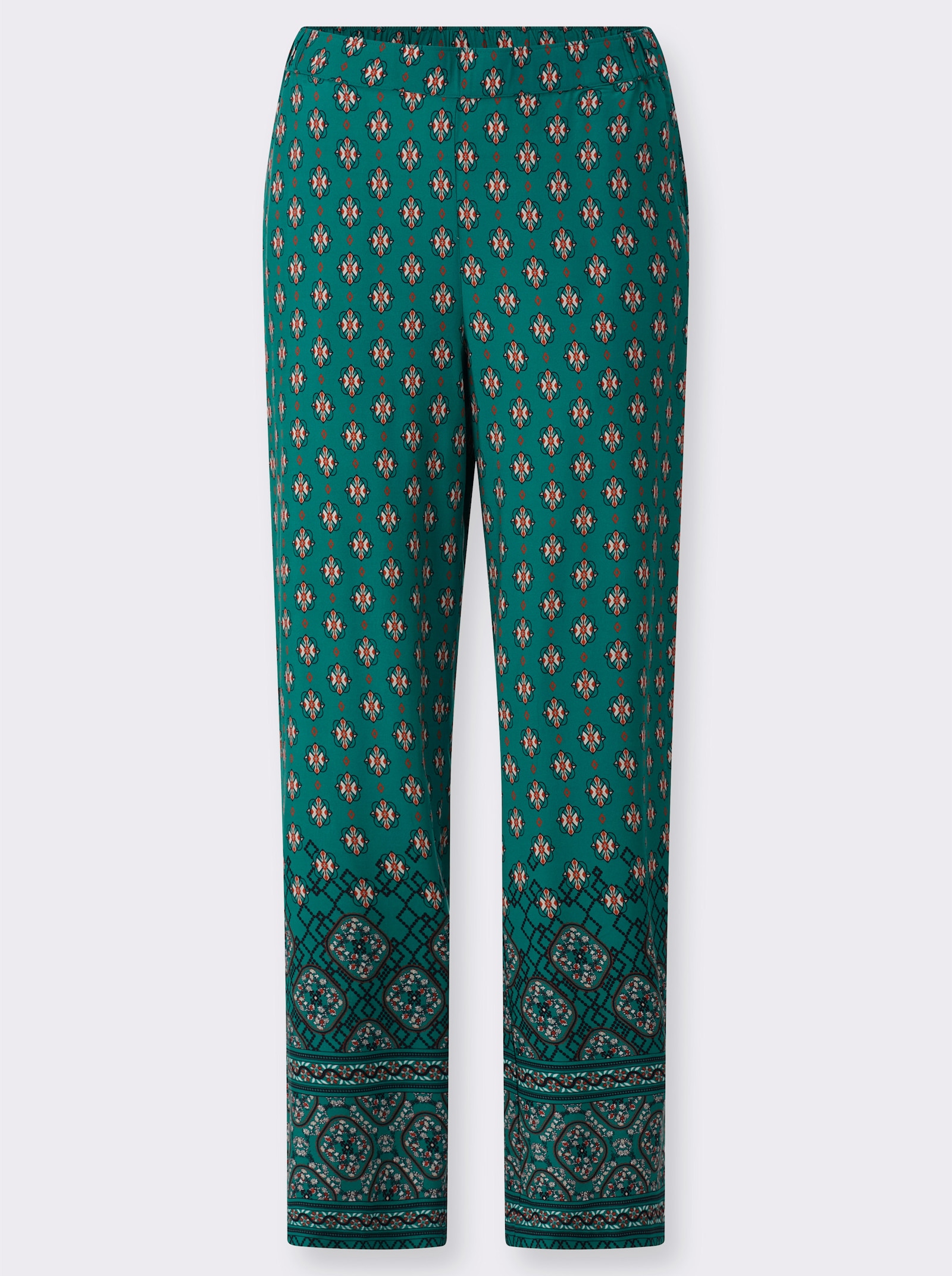 Comfortbroek met etnodessin - groen geprint