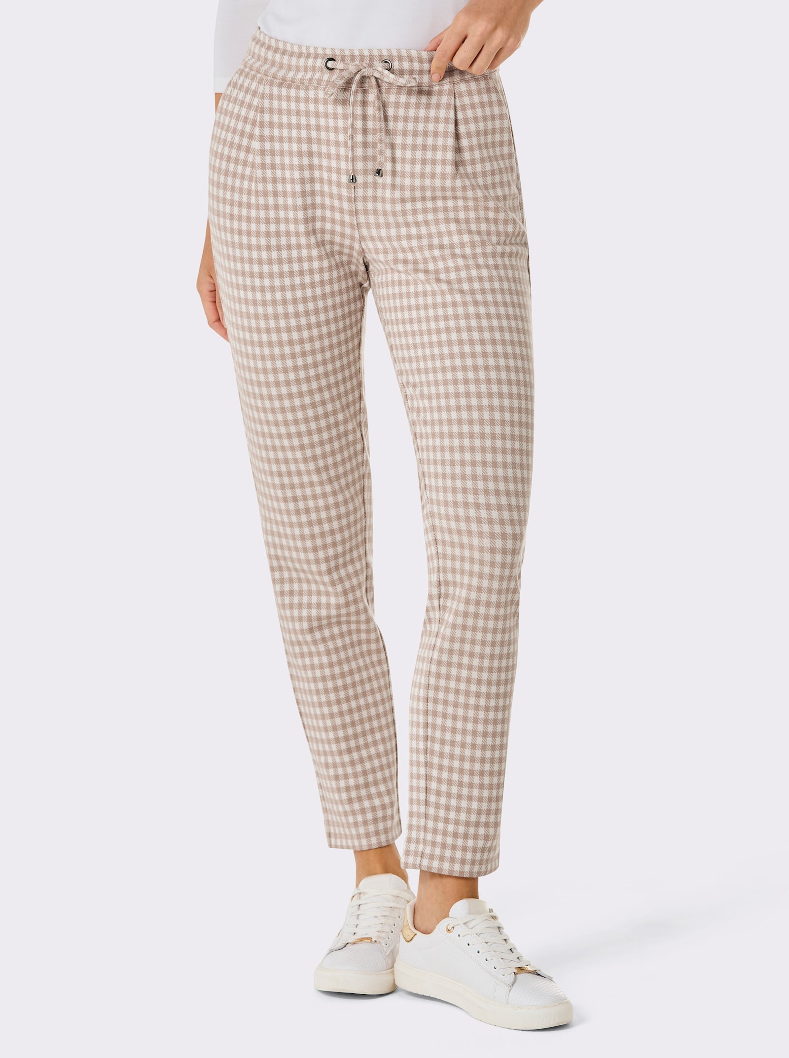 CREATION L PREMIUM Jogg Pants mit Jacquard-Karomuster - beige-ecru-kariert