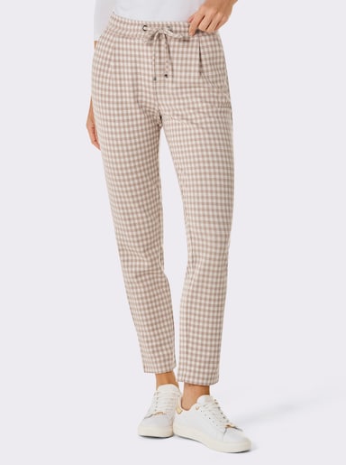 CREATION L PREMIUM Jogg Pants mit Jacquard-Karomuster - beige-ecru-kariert