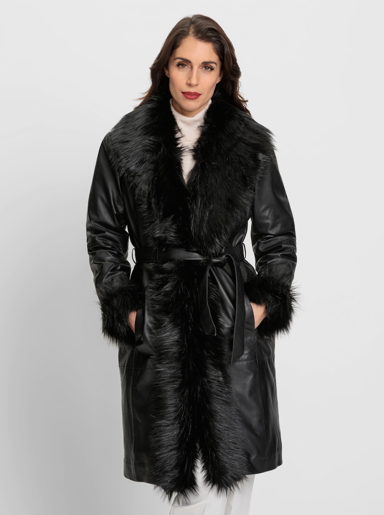heine Manteau en cuir - noir