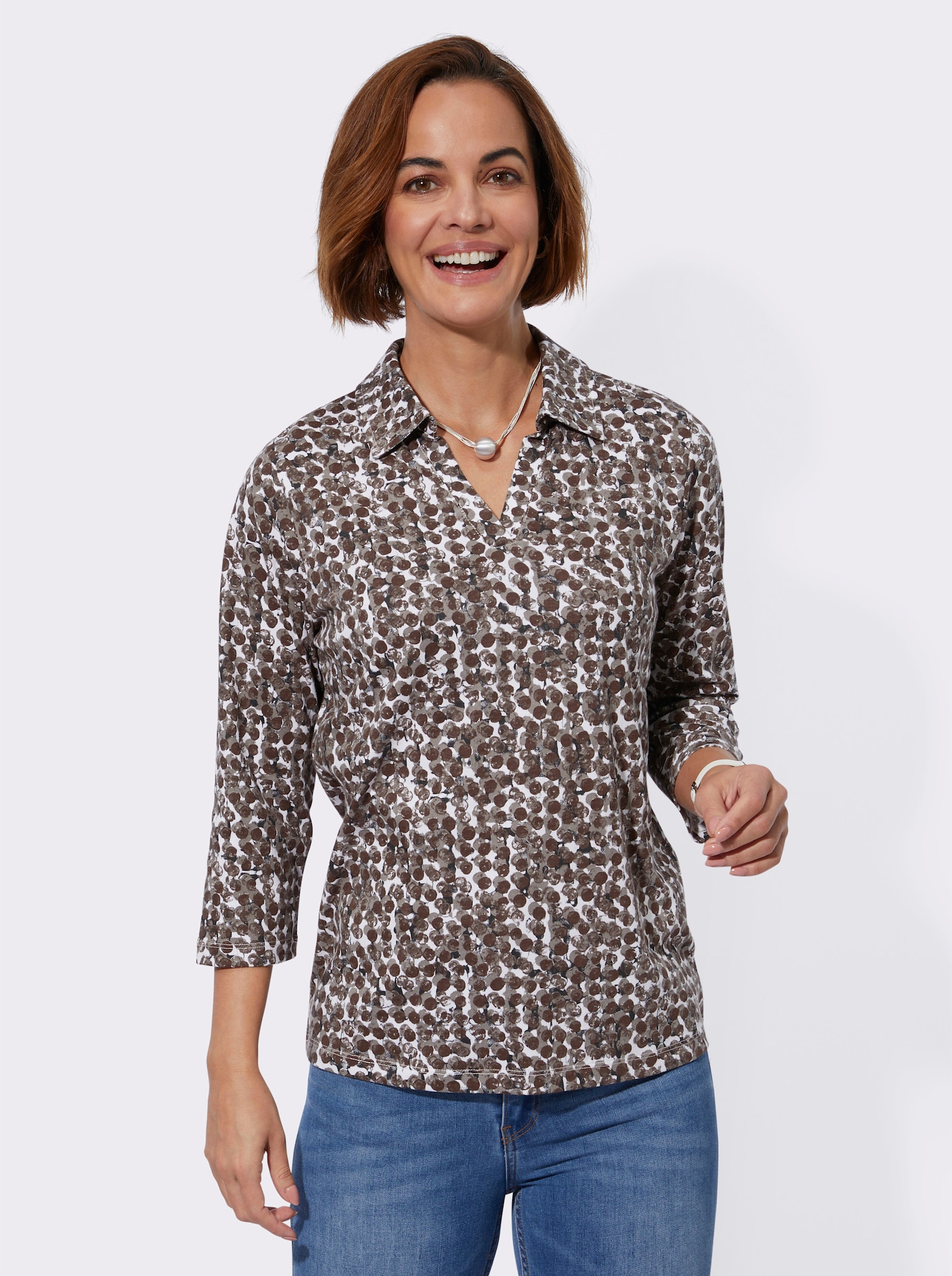 Poloshirt mit GOTS-Zertifizierung - taupe-ecru-bedruckt