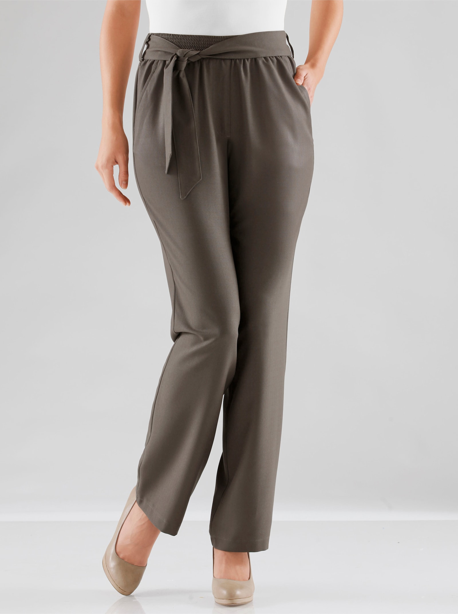 Palazzohose mit Bindegürtel - khaki