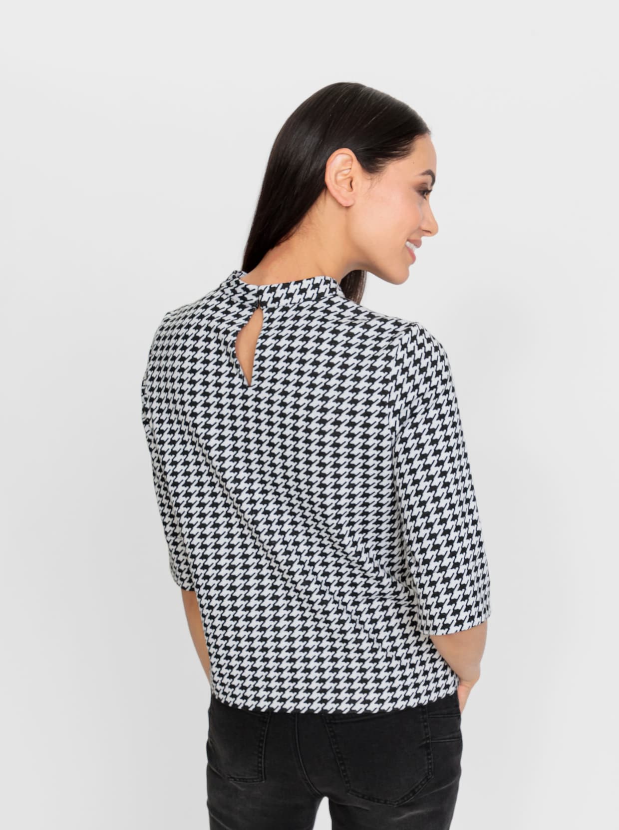 heine Shirt met opstaande kraag - zwart/wit pepita