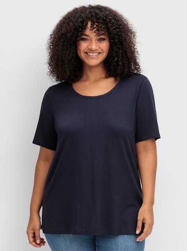 sheego T-Shirt mit Spitzenborte - tiefblau