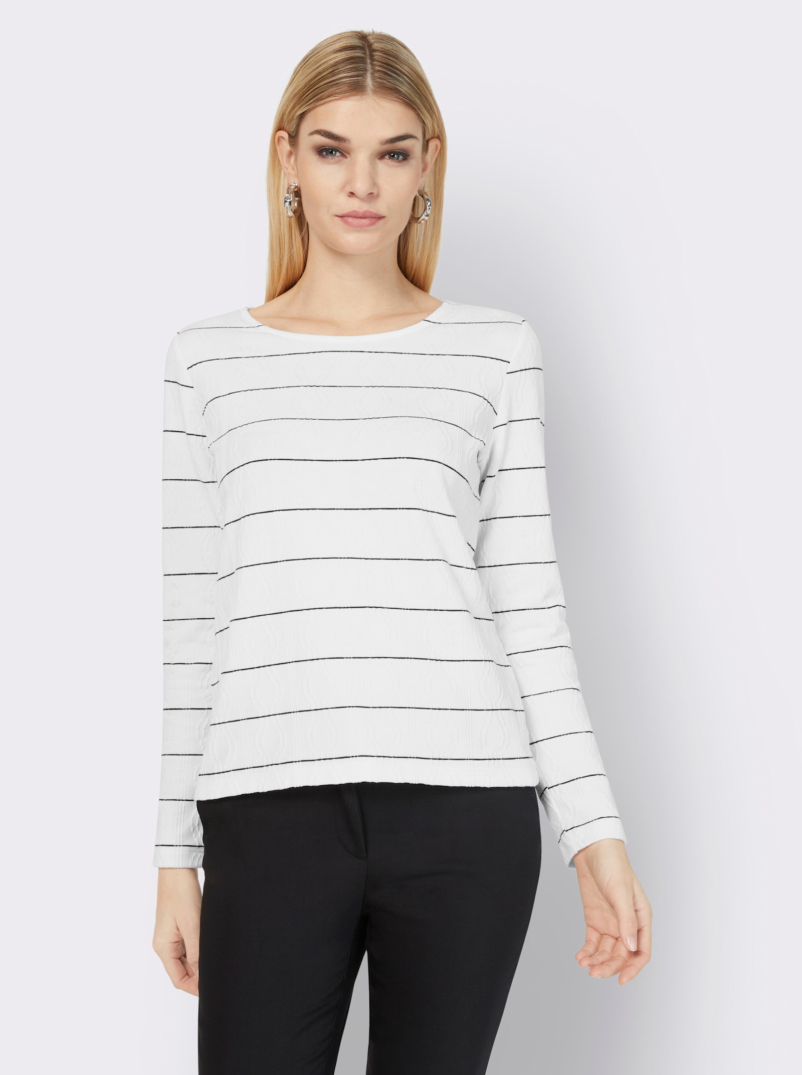 Langarmshirt im Jacquarddessin - weiß-schwarz-bedruckt