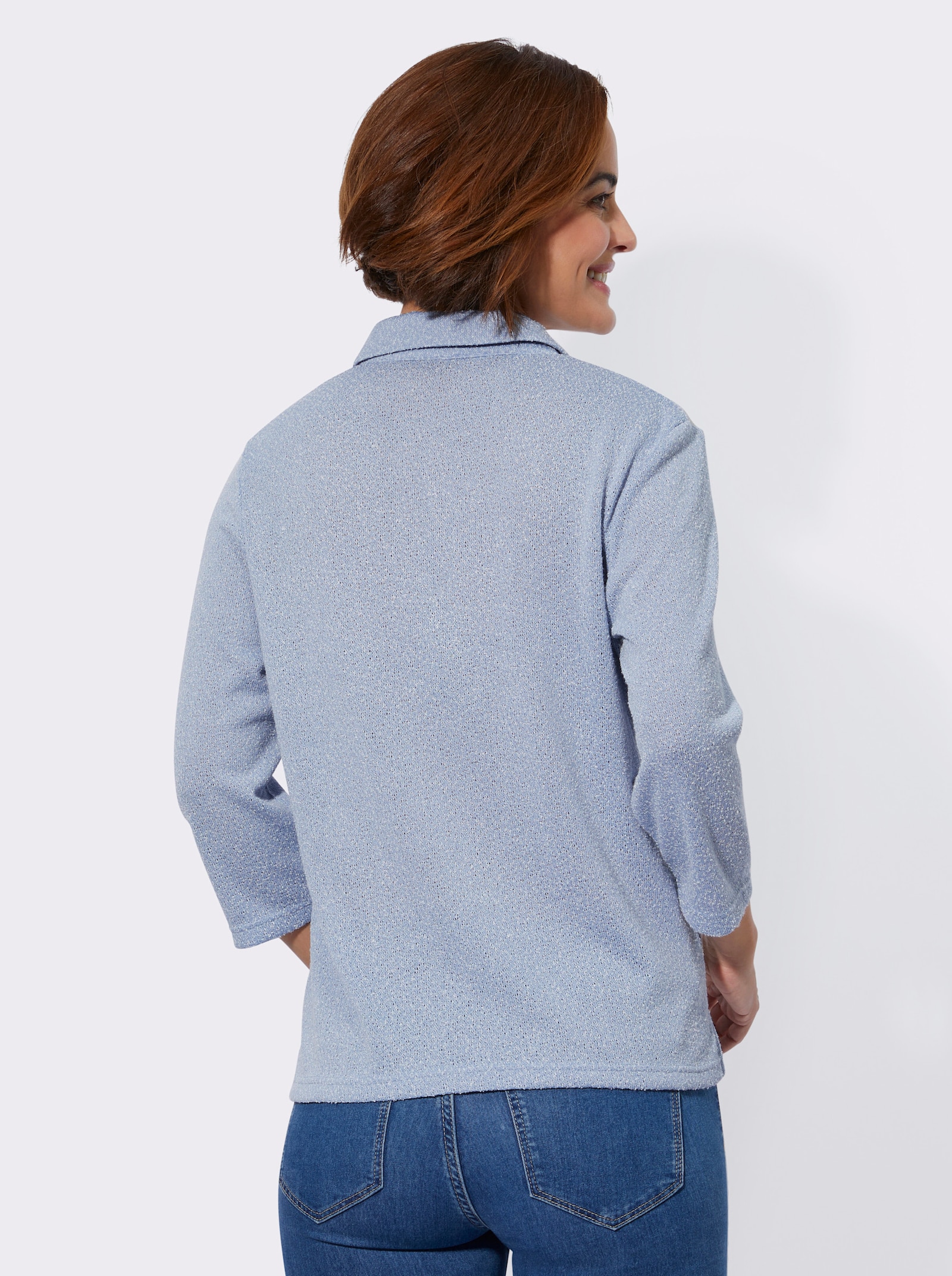 Poloshirt in Bouclé-Qualität - bleu-lindgrün-geringelt
